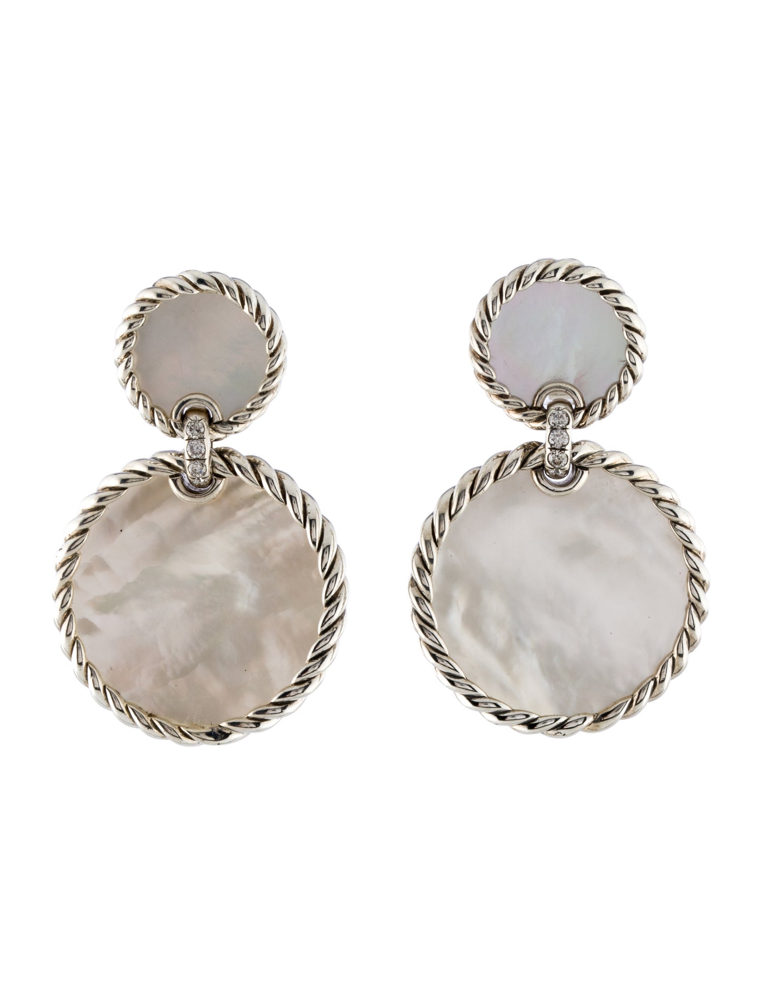 David Yurman Mother of Pearl & Diamond Double Drop Earrings