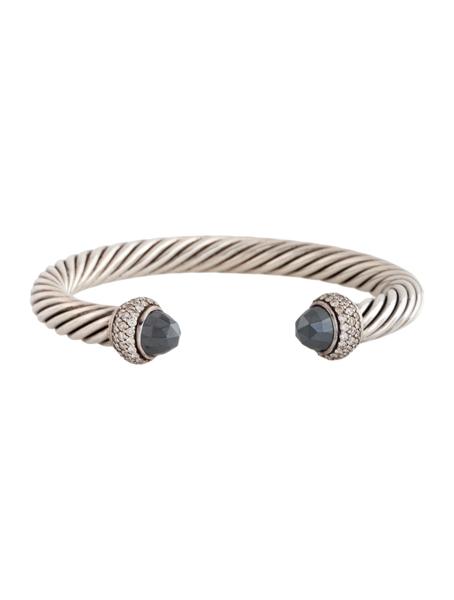 David Yurman Hematite & Diamond Cable Classic Cuff Bracelet