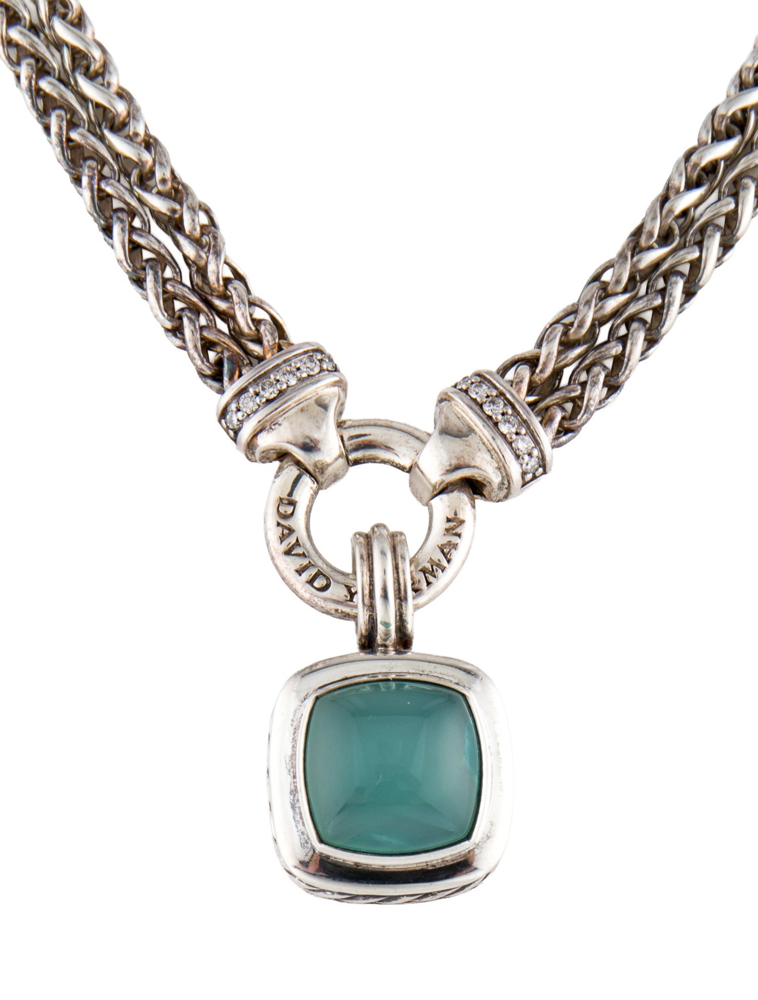 David Yurman Chelcedony & Diamond Double Wheat Chain Pendant Necklace