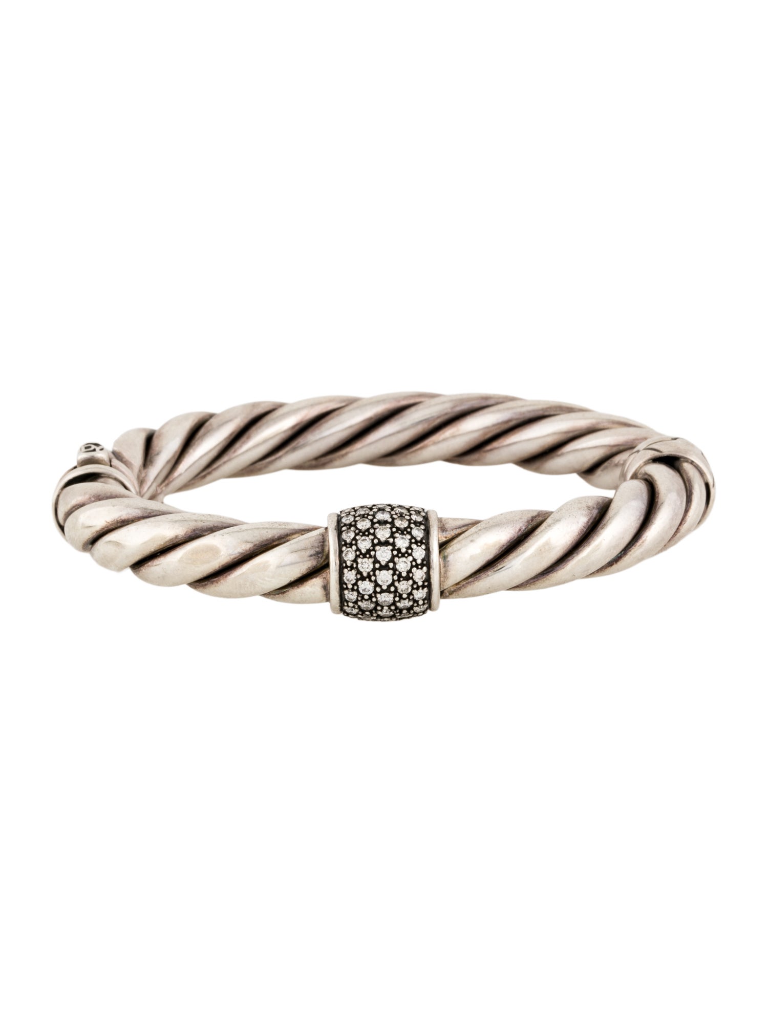 David Yurman Diamond Metro Cable Hinged Bangle Bracelet