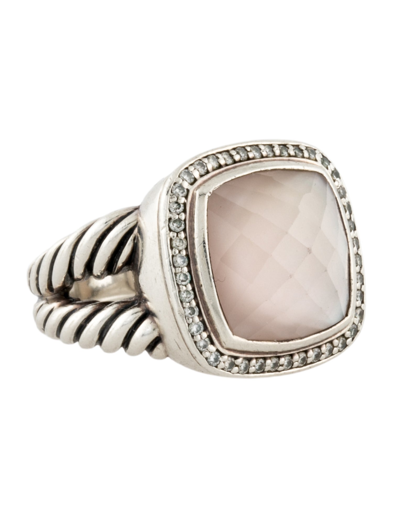 David Yurman Mother Of Pearl & Quartz Doublet & Diamond Albion Cocktail Ring