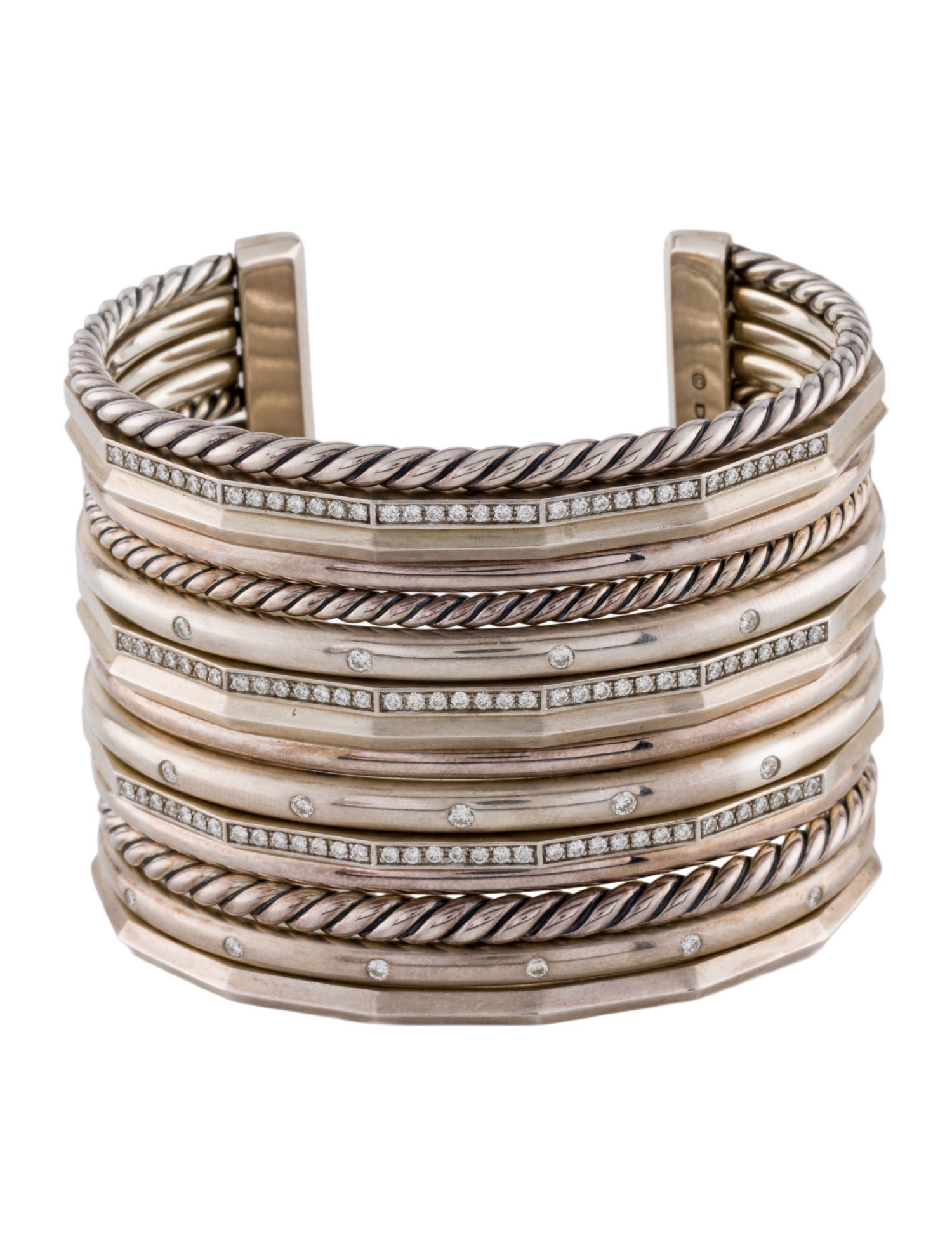 David Yurman 1.58ctw Diamond Stax Wide Cuff Bracelet