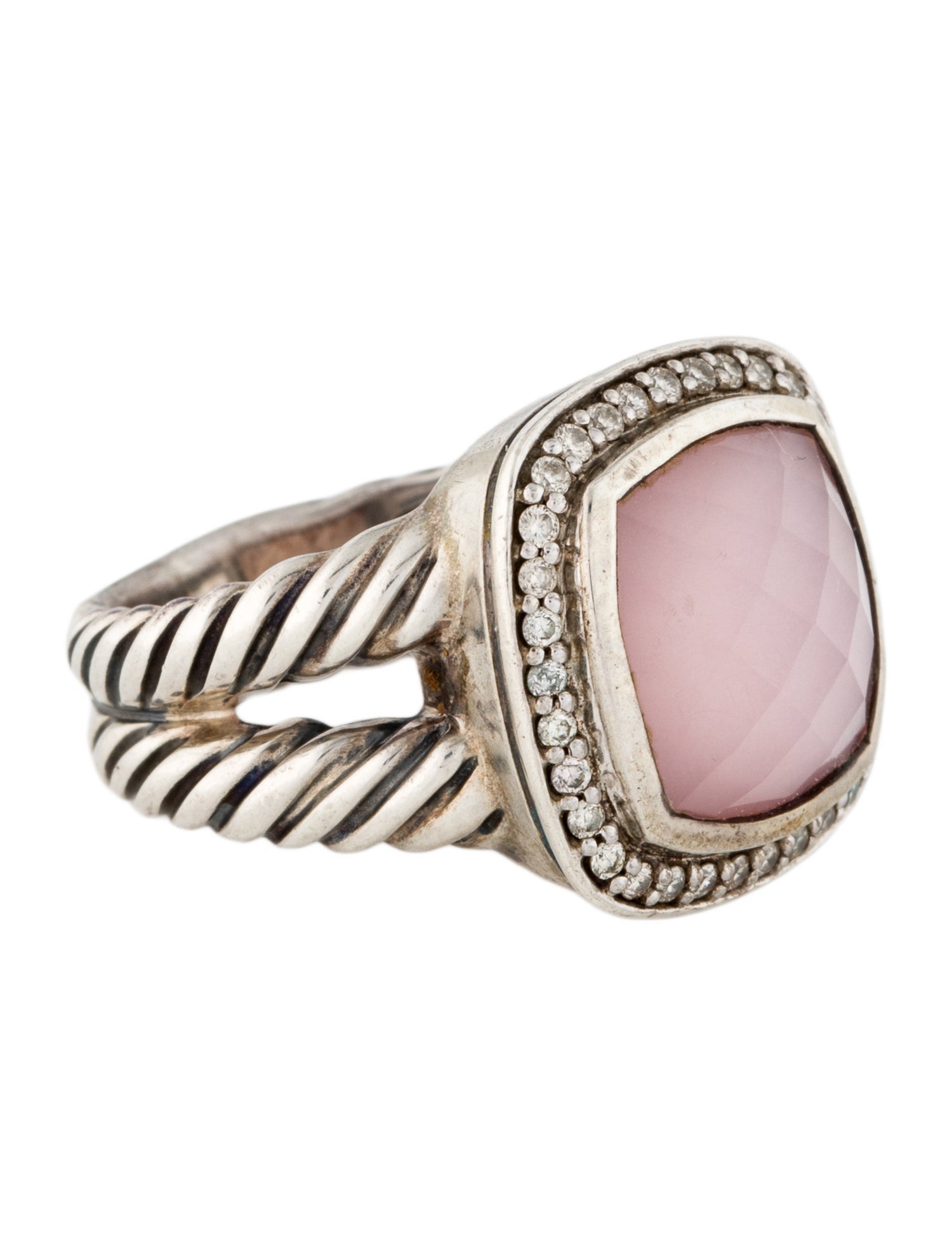 David Yurman Mother of Pearl, Rose Quartz Doublet & Diamond Albion Ring