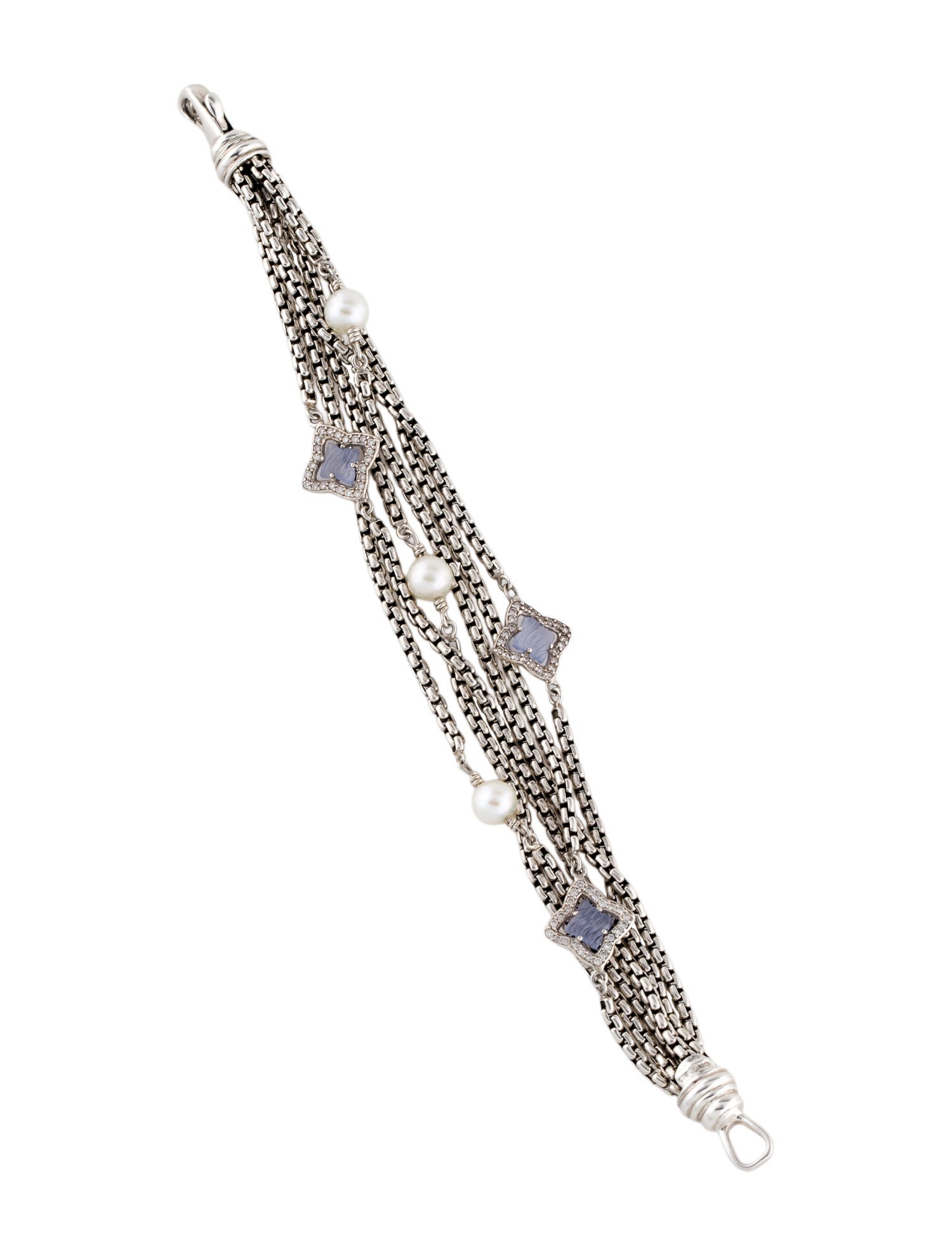 David Yurman Pearl, Chalcedony & Diamond Multistrand Bracelet
