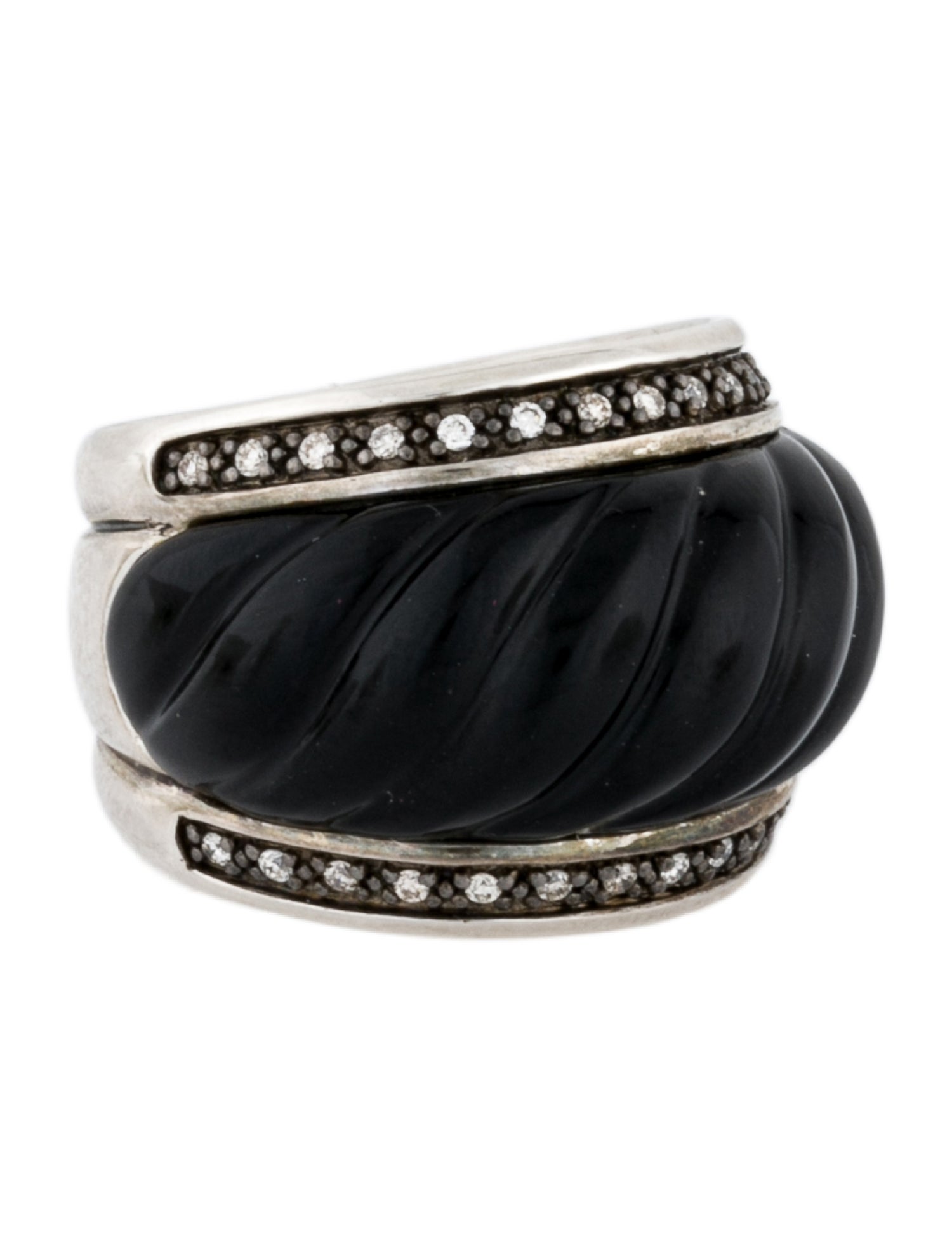 David Yurman Onyx & Diamond Sculpted Dome Ring