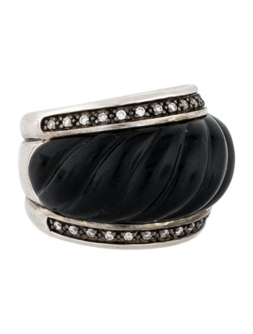 David Yurman Band Onyx & Diamond Sculpted Dome Ring 5.25
