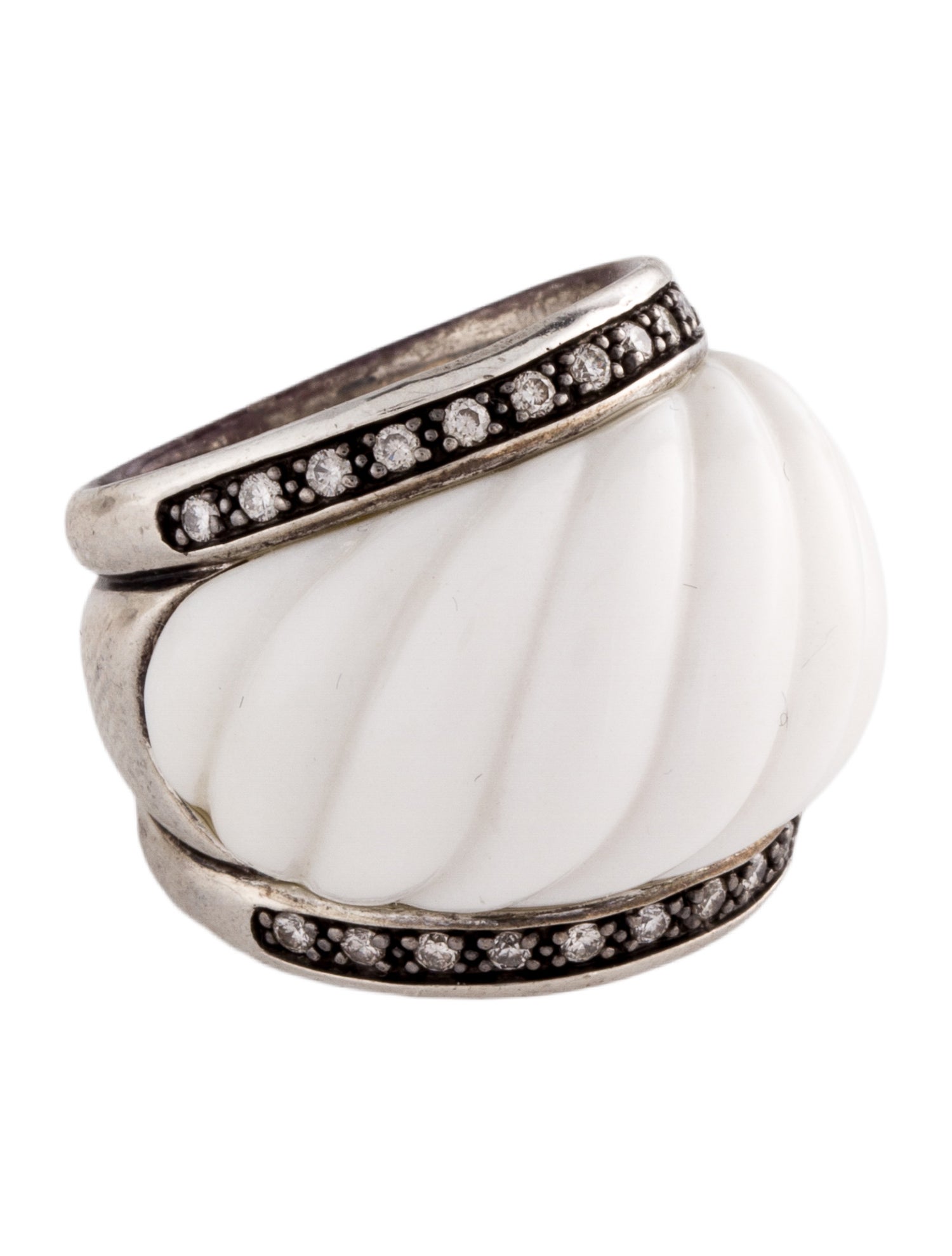 David Yurman Chalcedony & Diamond Sculpted Cable Wide Band