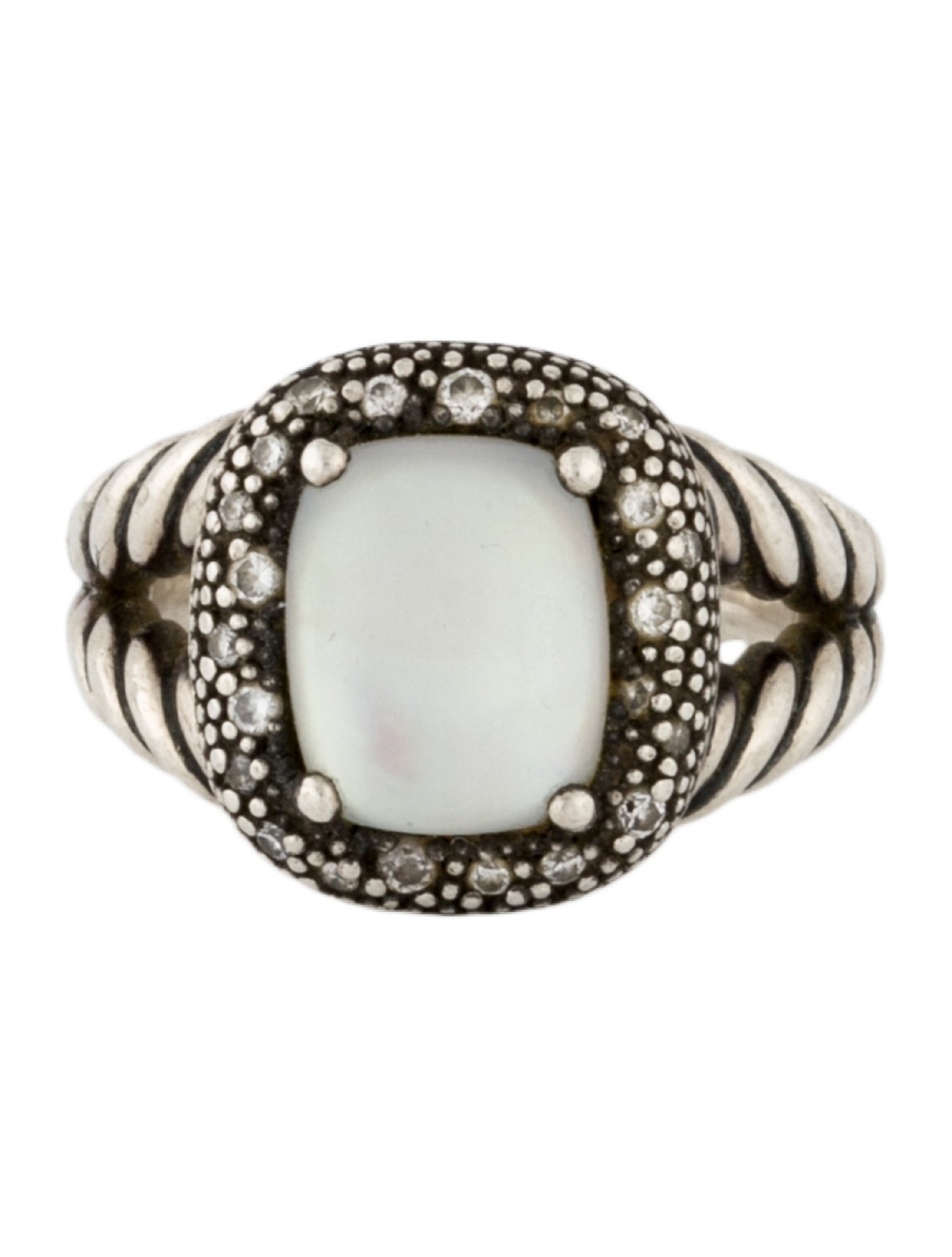 David Yurman Mother of Pearl & Quartz Doublet Diamond Cocktail Ring