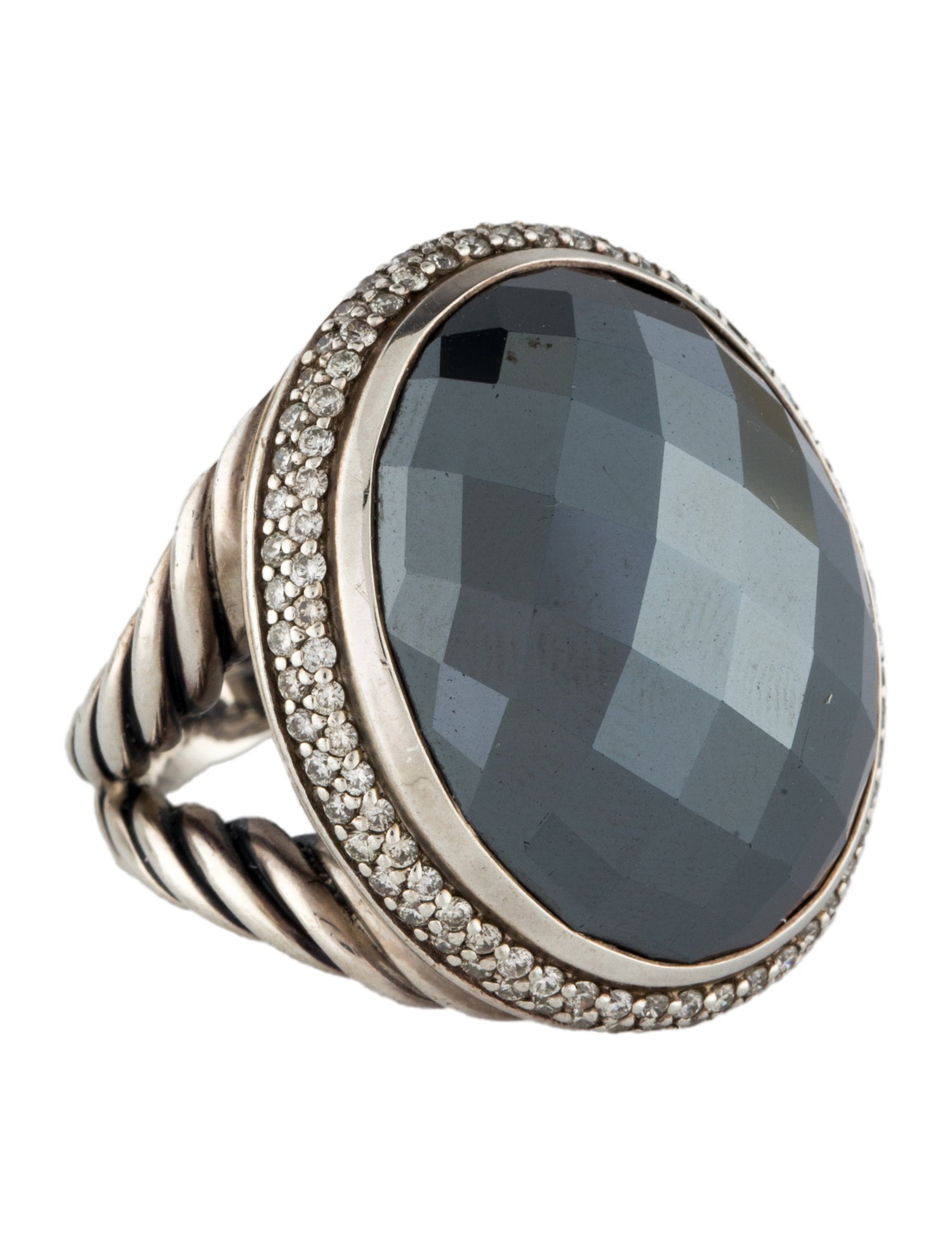 David Yurman Hematite & Diamond Oval Ring