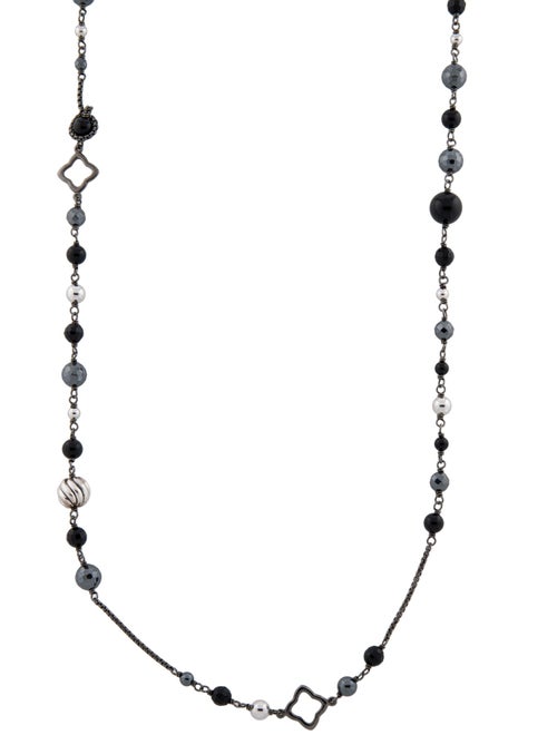 David Yurman Onyx & Hematite Quatrefoil Necklace