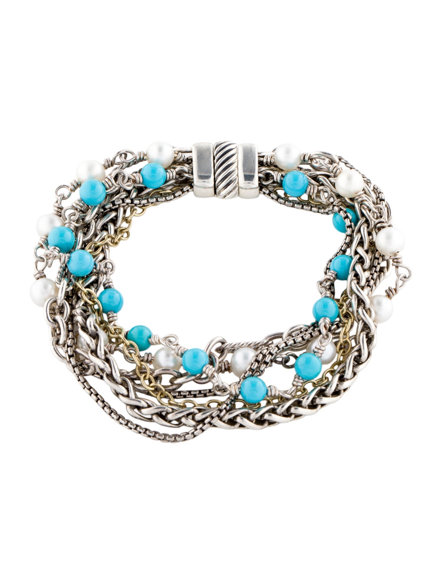 David Yurman Turquoise & Pearl Multi-Strand Bracelet