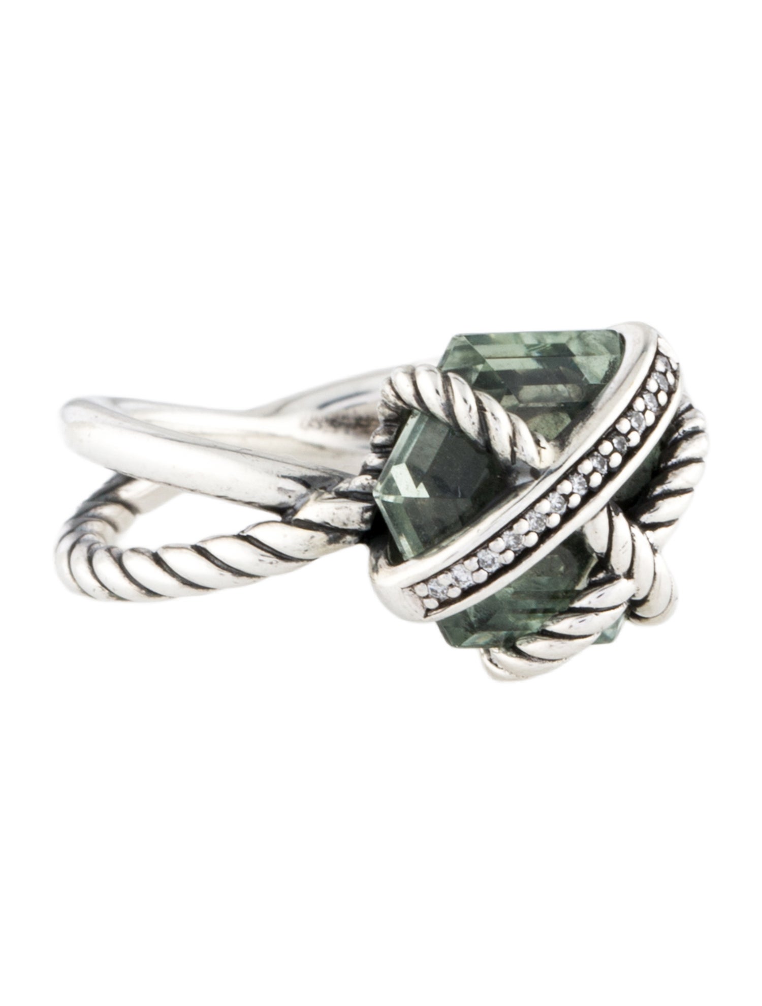 David Yurman Prasiolite & Diamond Cable Wrap Cocktail Ring