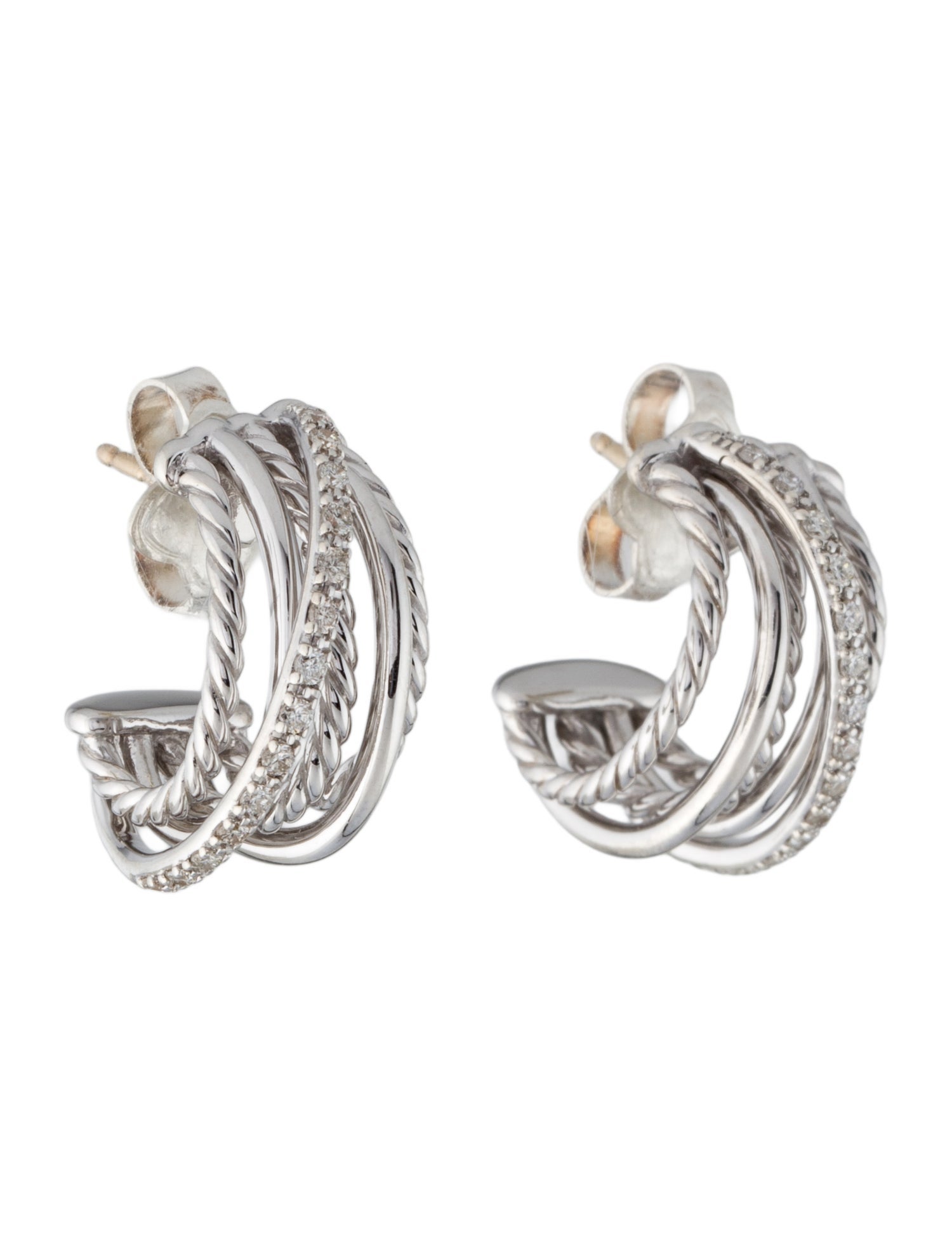 David Yurman Diamond Crossover Shrimp Earrings