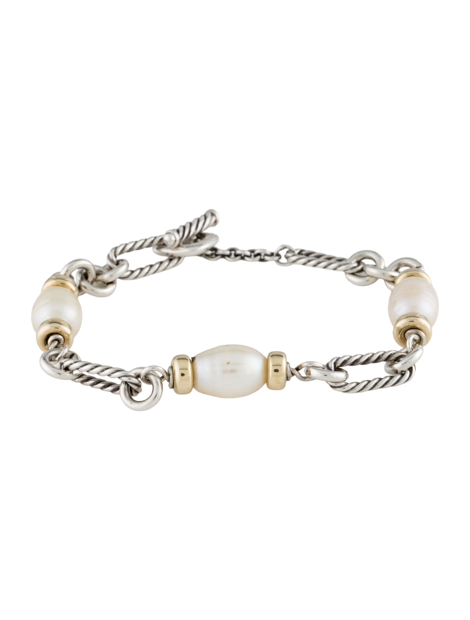 David Yurman Pearl Two-Tone Figaro Link Bracelet