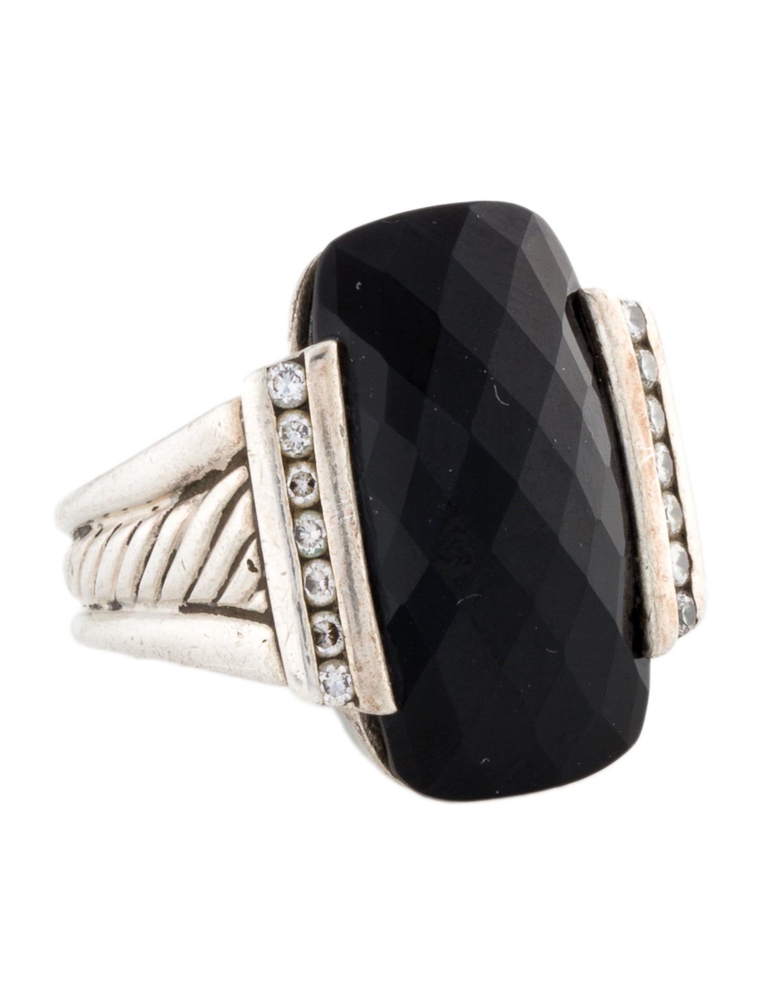 David Yurman Onyx & Diamond Deco Cocktail Ring