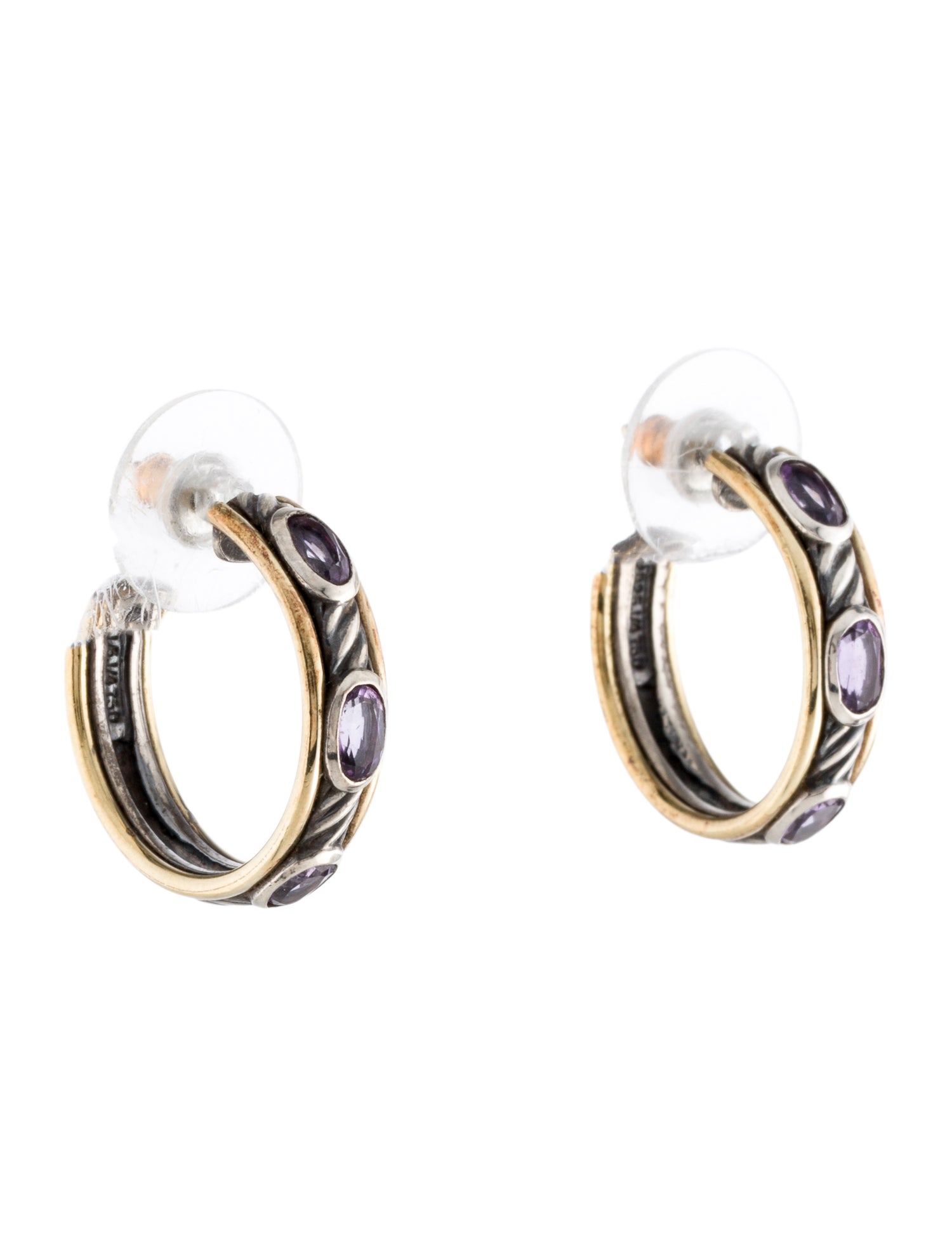 David Yurman 1.08ctw Amethyst Two-Tone Hoop Earrings