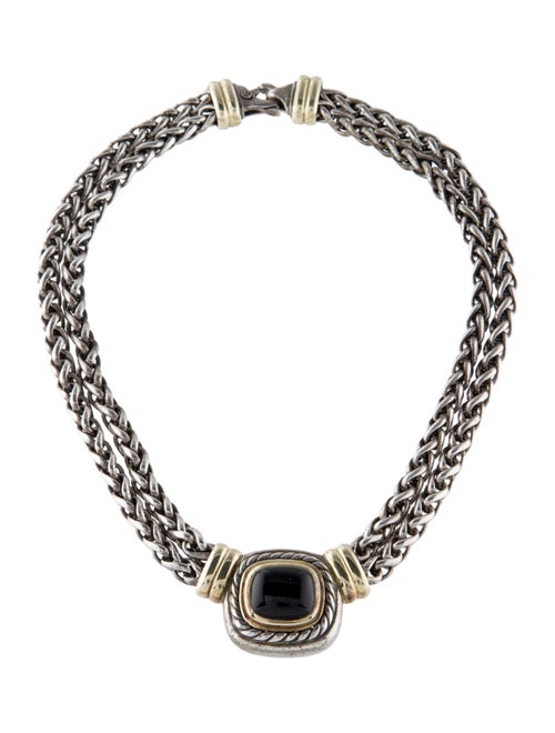 David Yurman 8.40ct Onyx Two-Tone Double Wheat Chain Collar Necklace