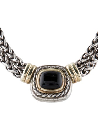 David Yurman 8.40ct Onyx Two-Tone Double Wheat Chain Collar Necklace