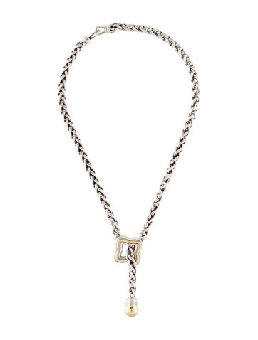 David Yurman Lariat Two-Tone Quatrefoil Wheat Chain Necklace
