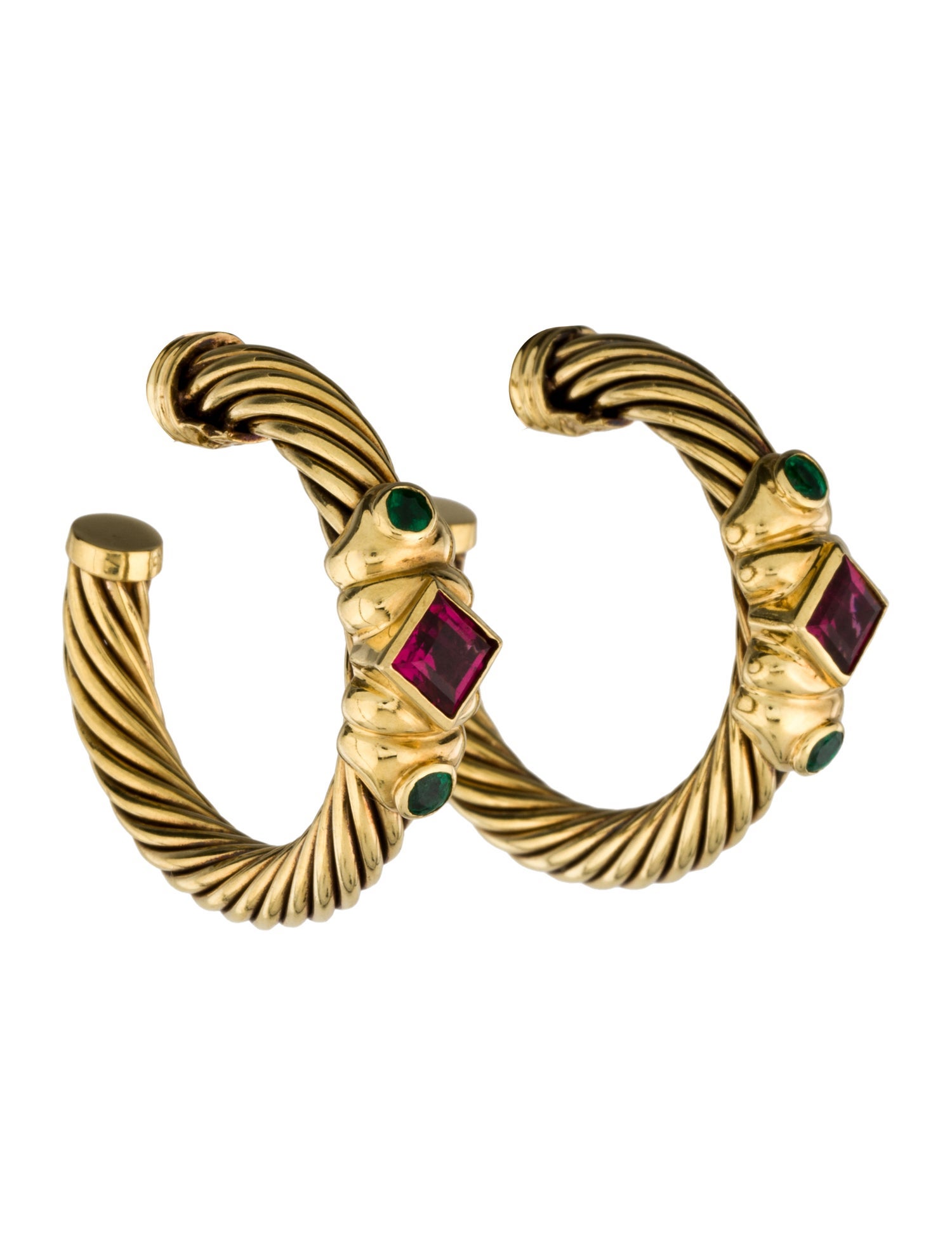 David Yurman 18K Tourmaline & Emerald Renaissance Hoop Earrings