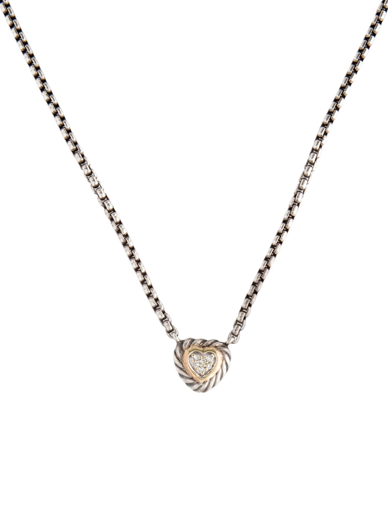 David Yurman Vintage Two-Tone Diamond Petite Heart Pendant Necklace