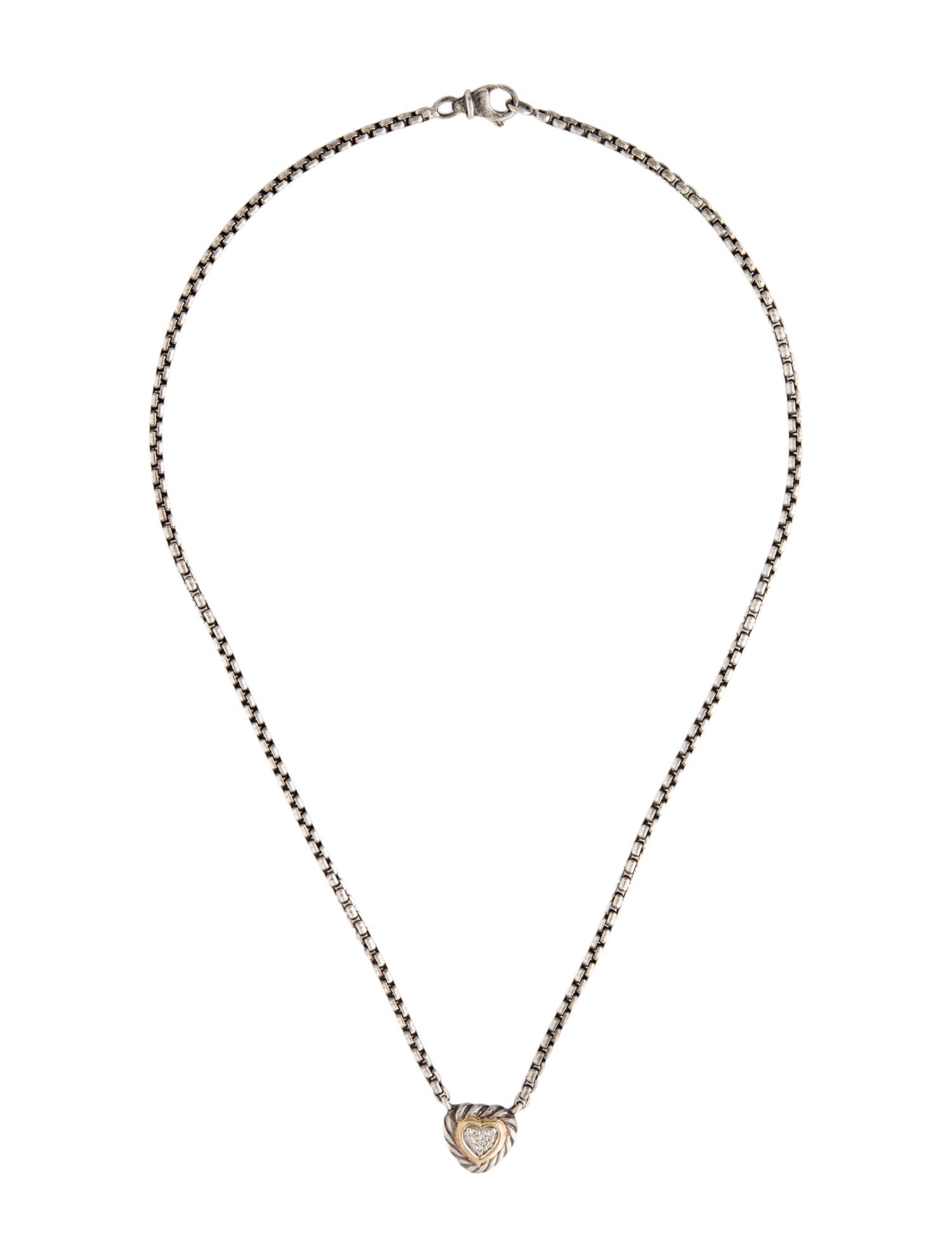 David Yurman Vintage Two-Tone Diamond Petite Heart Pendant Necklace