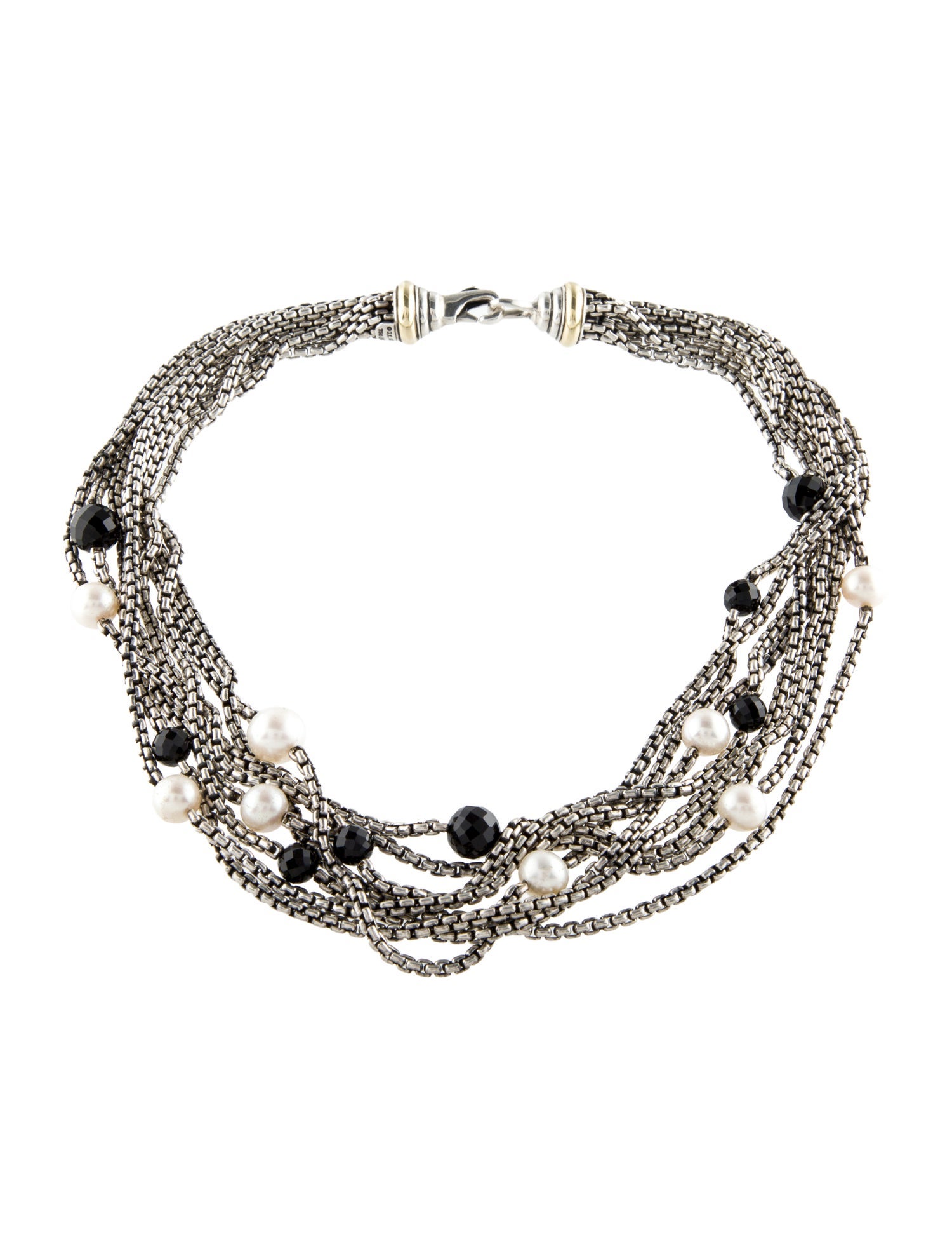 David Yurman Pearl & Onyx Multistrand Torsade Necklace