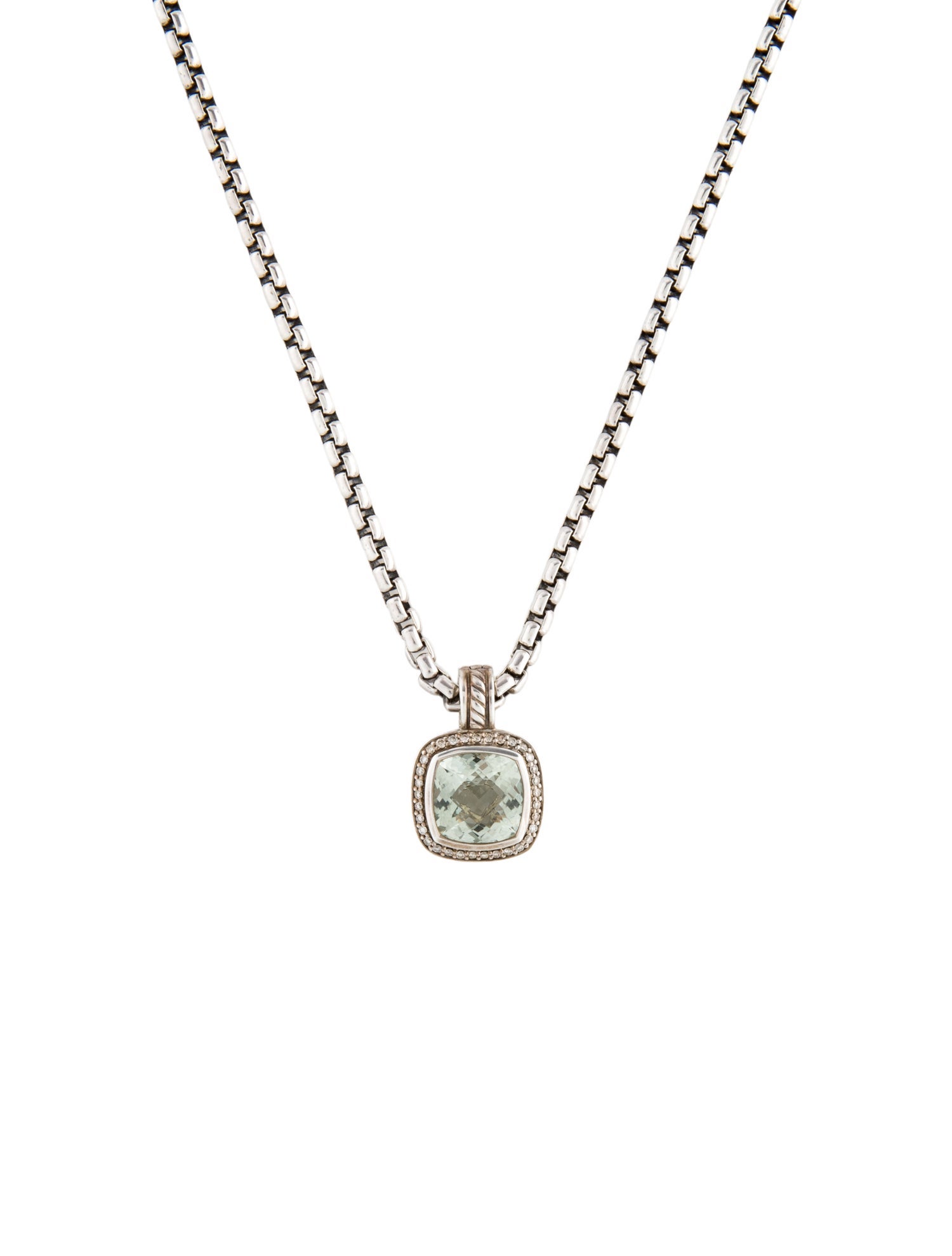 David Yurman Prasiiolite & Diamond Pendant Necklace