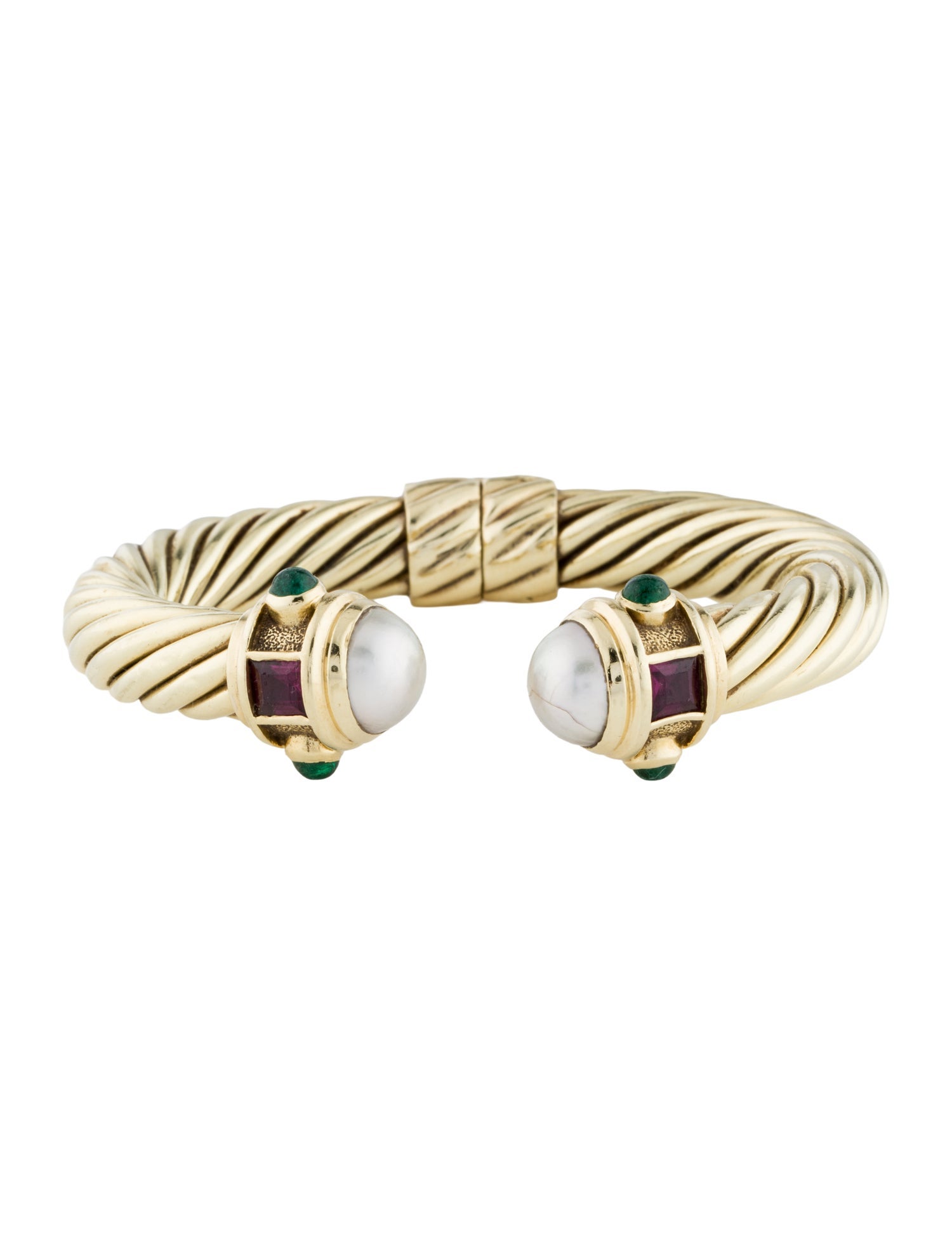 David Yurman 14K Pearl, Garnet & Emerald Renaissance Cuff Bracelet