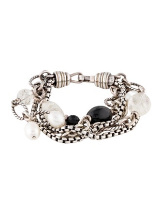 David Yurman Pearl, Quartz & Onyx Multi Row Chain Bracelet
