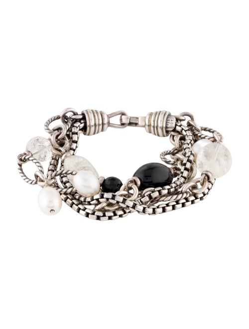 David Yurman Pearl, Quartz & Onyx Multi Row Chain Bracelet