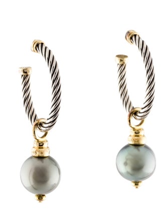 David Yurman Pearl Convertible Drop Hoop Earrings