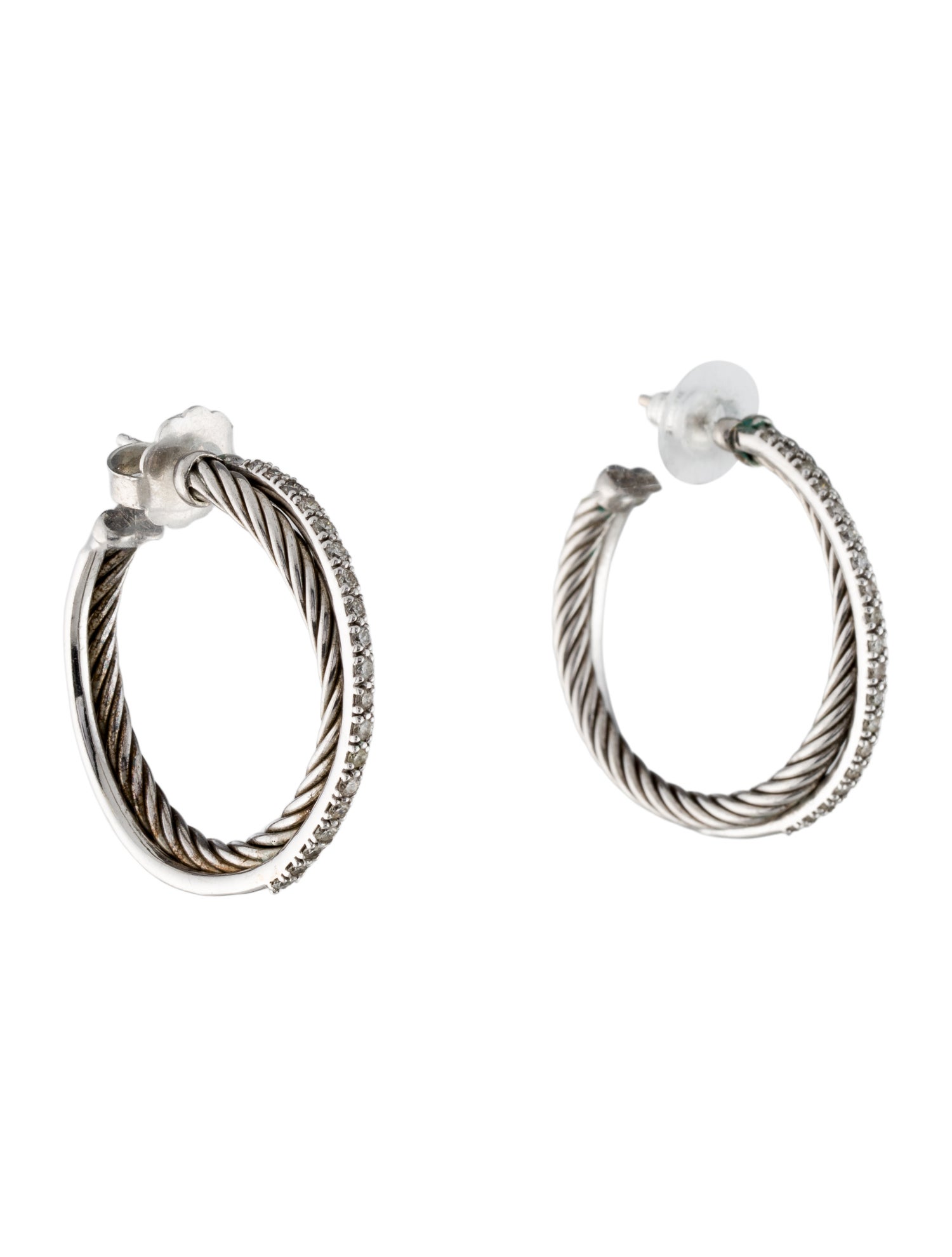 David Yurman Diamond Crossover Hoop Earrings
