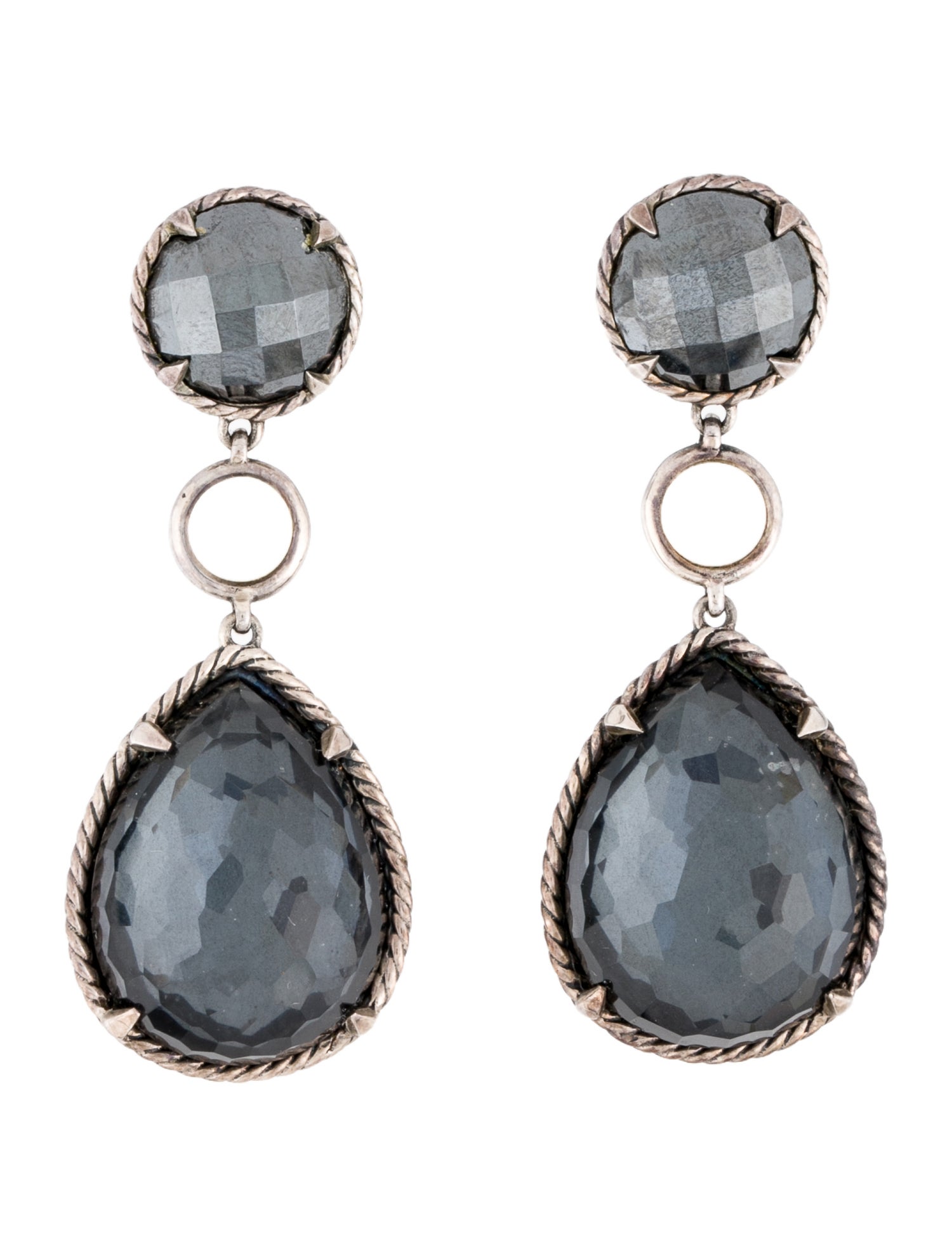 David Yurman Mother of Pearl, Hematine & Quartz Doublet Grisaille Triple Drop Earrings