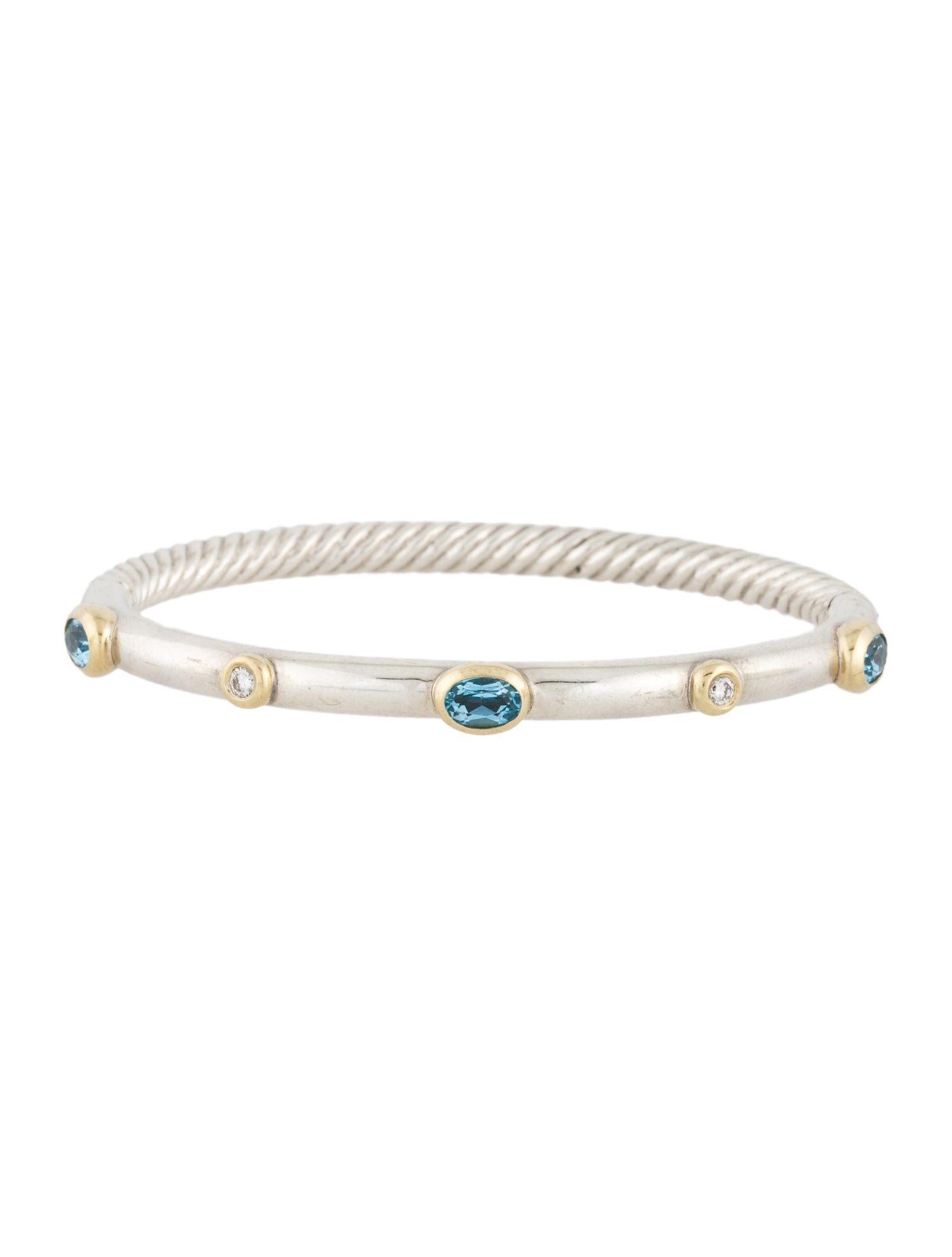 David Yurman Topaz & Diamond Hinged Cable Bangle