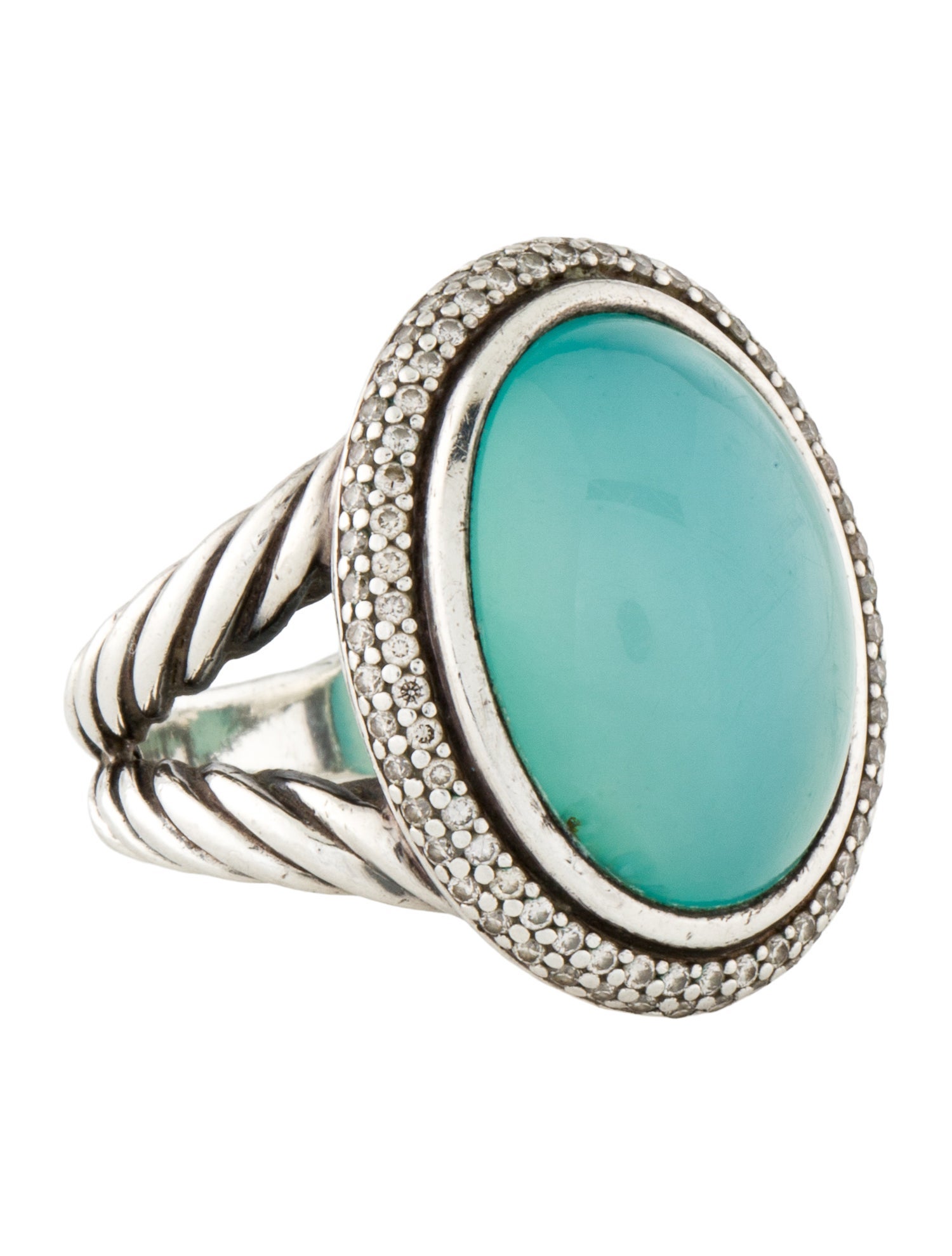 David Yurman Dyed Chalcedony & Diamond DY Signature Oval Ring