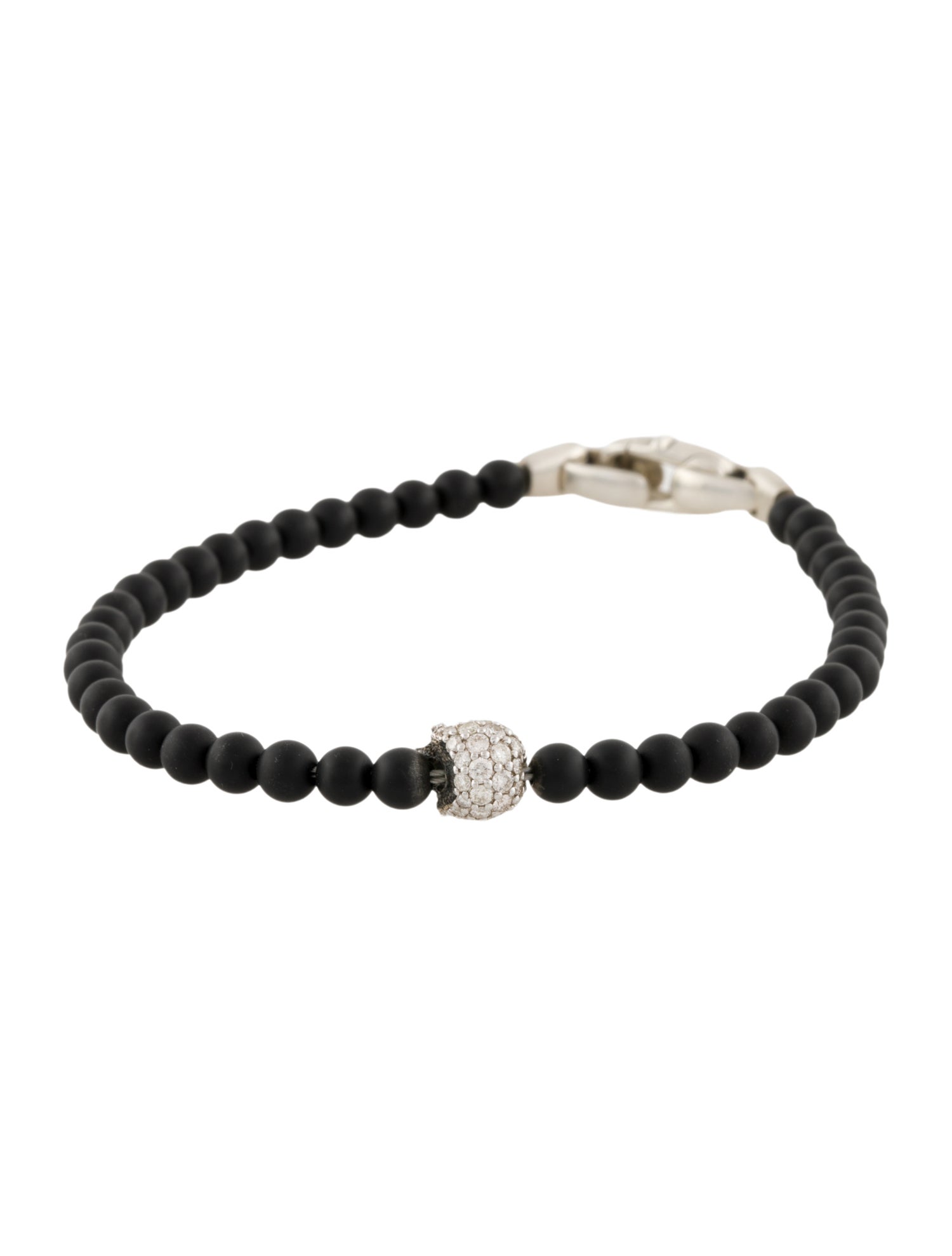 David Yurman Onyx & Diamond Memento Mori Skull Station Bracelet
