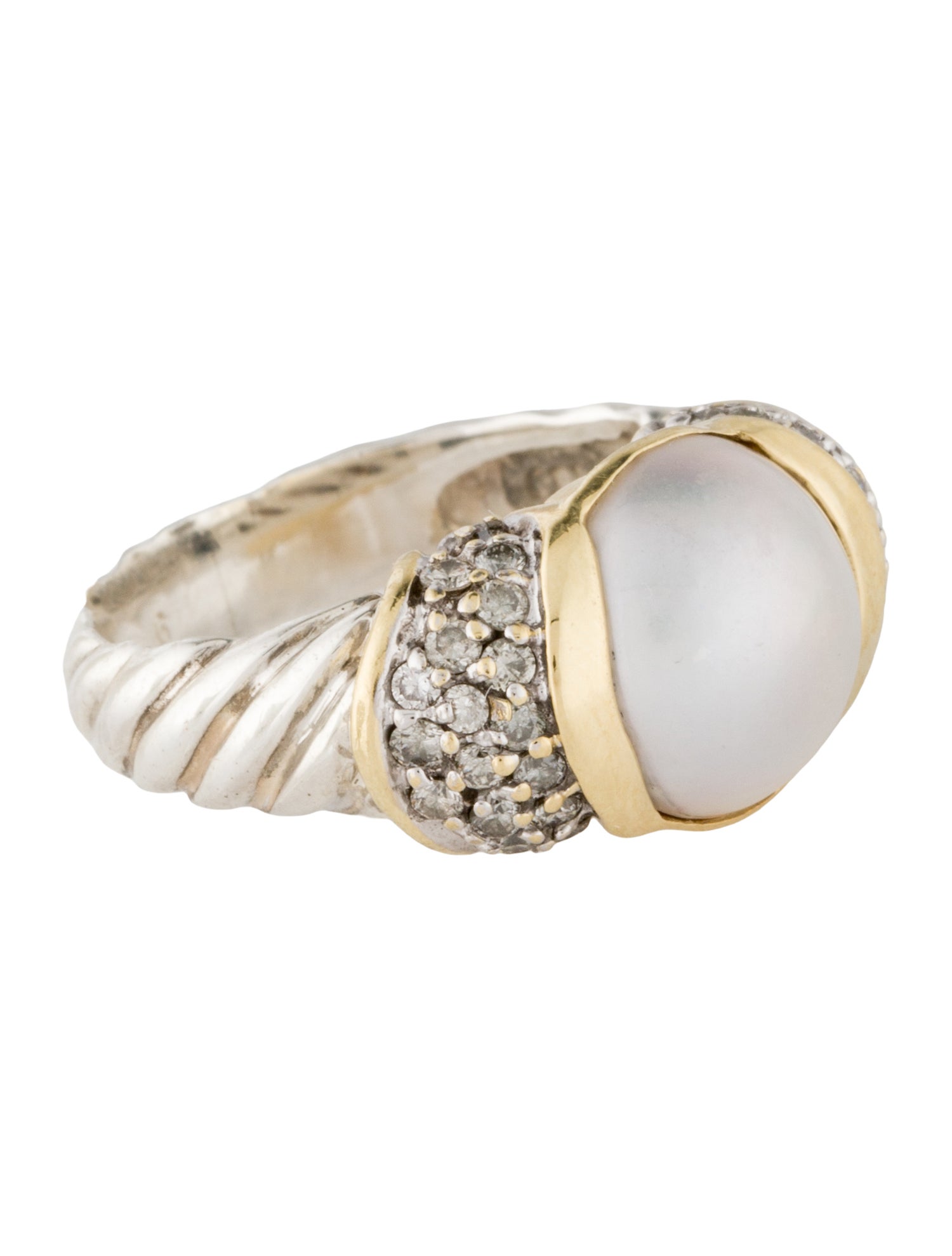 David Yurman Two-Tone Diamond & Pearl Cocktail Ring