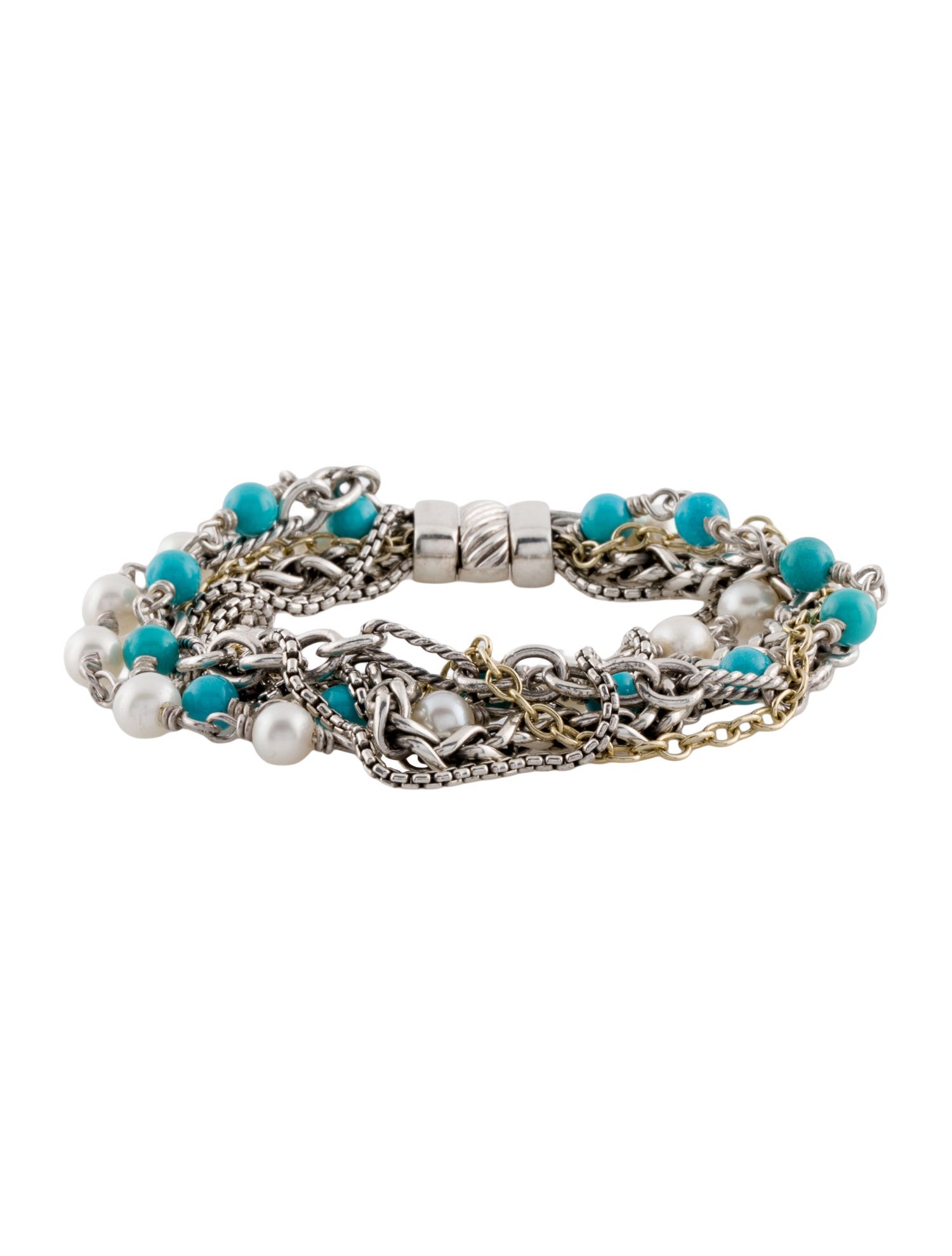 David Yurman Turquoise & Pearl Multi Chain Bracelet