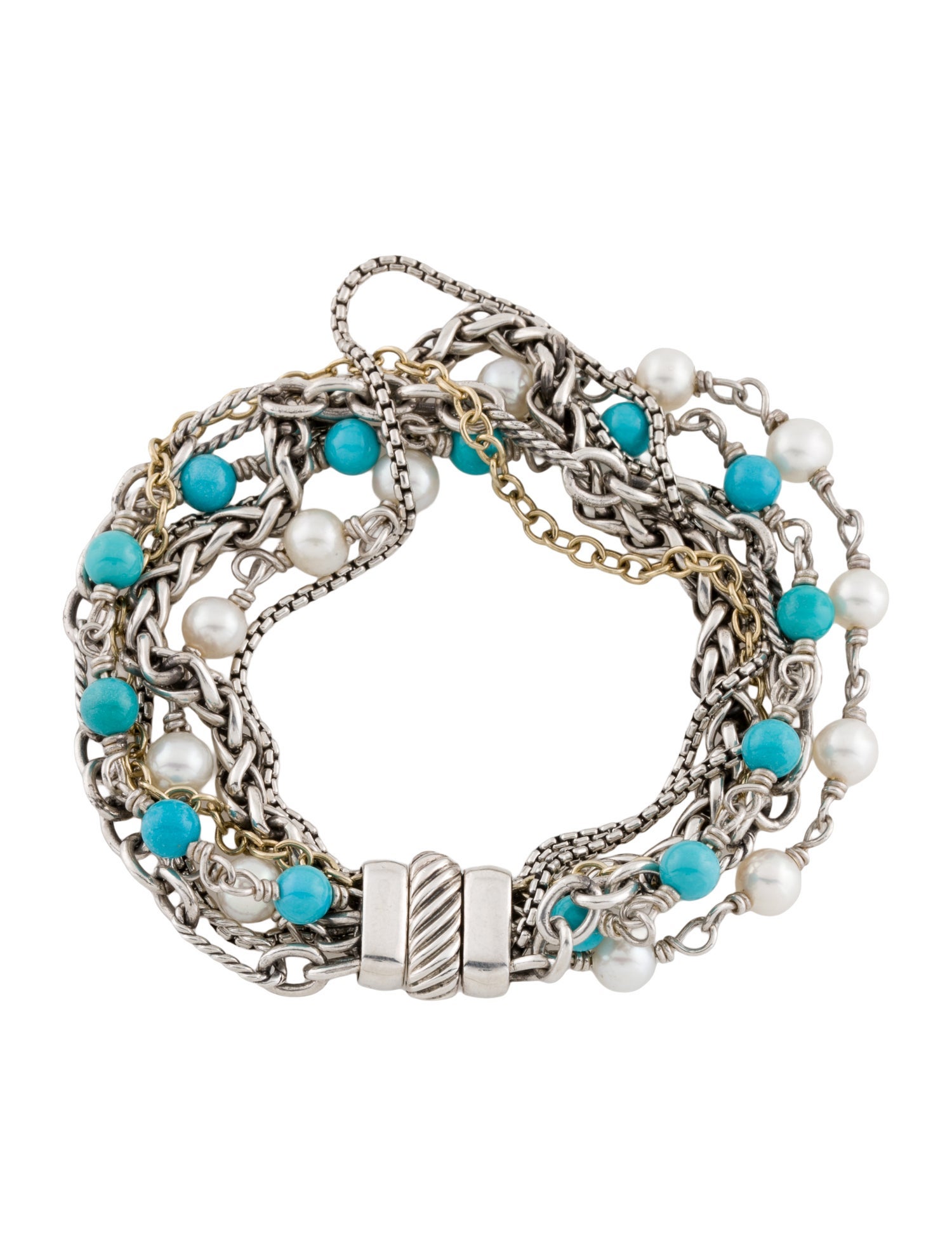 David Yurman Turquoise & Pearl Multi Chain Bracelet