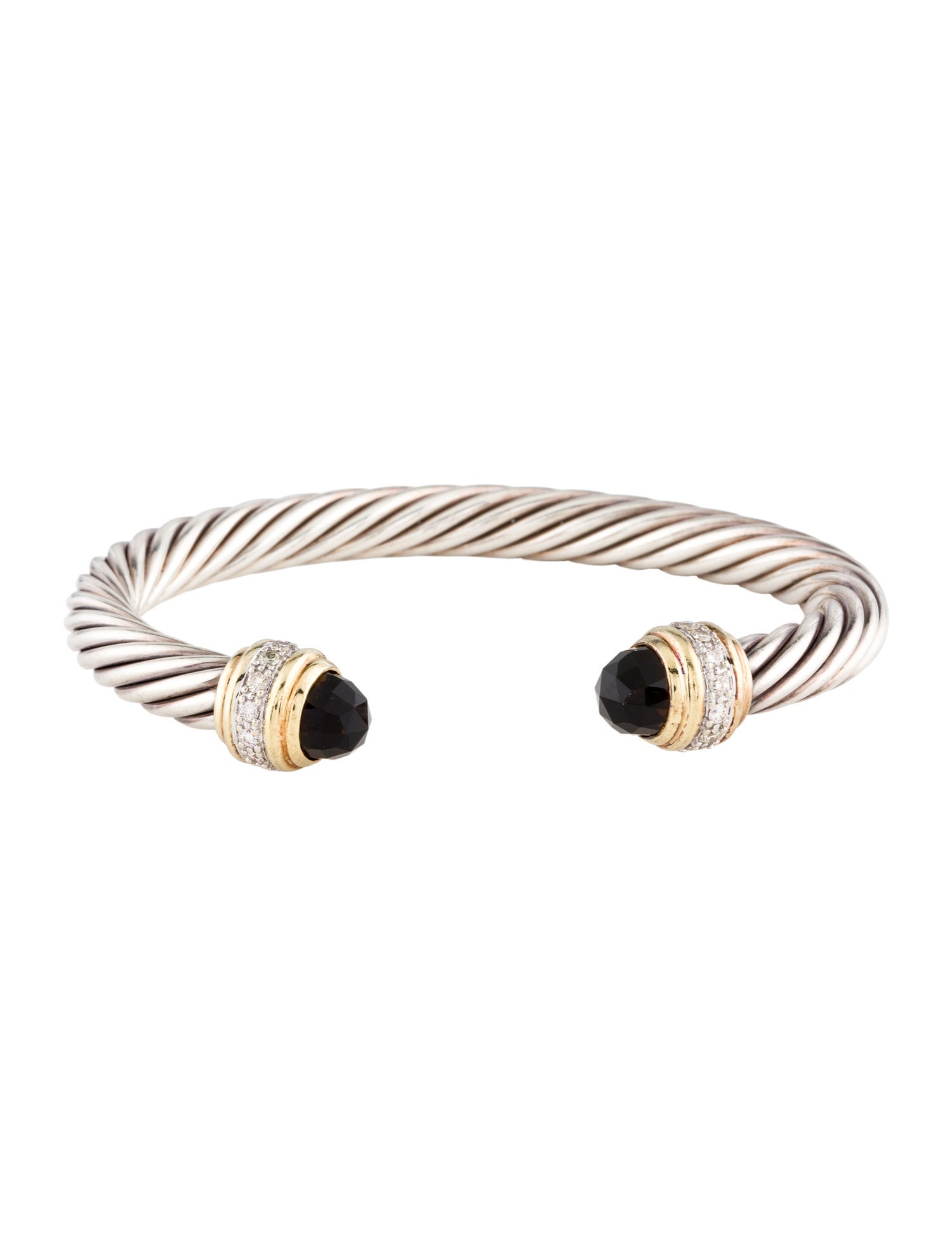 David Yurman Smoky Quartz & Diamond Cable Cuff Bracelet