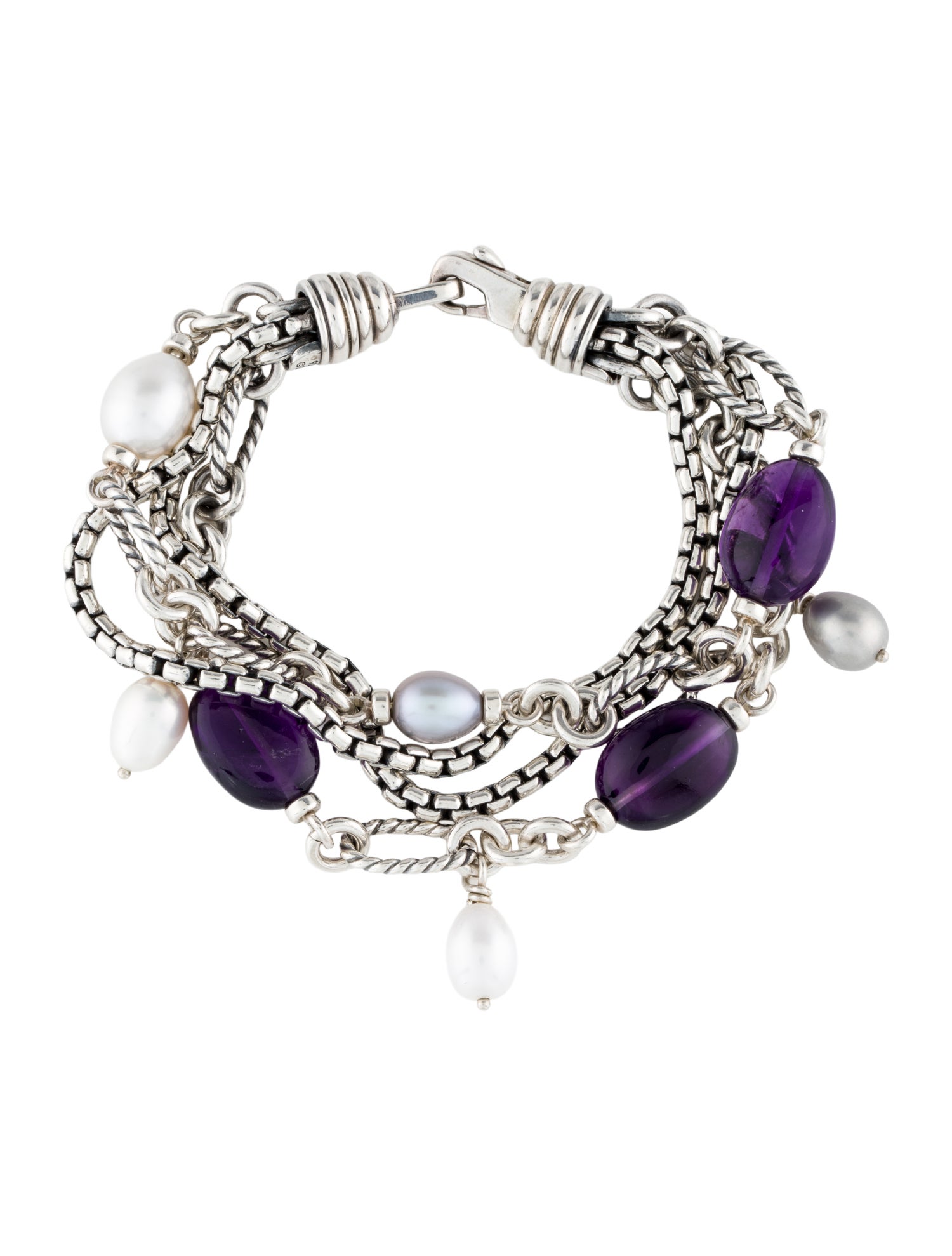 David Yurman Pearl & Amethyst 4 Row Bracelet