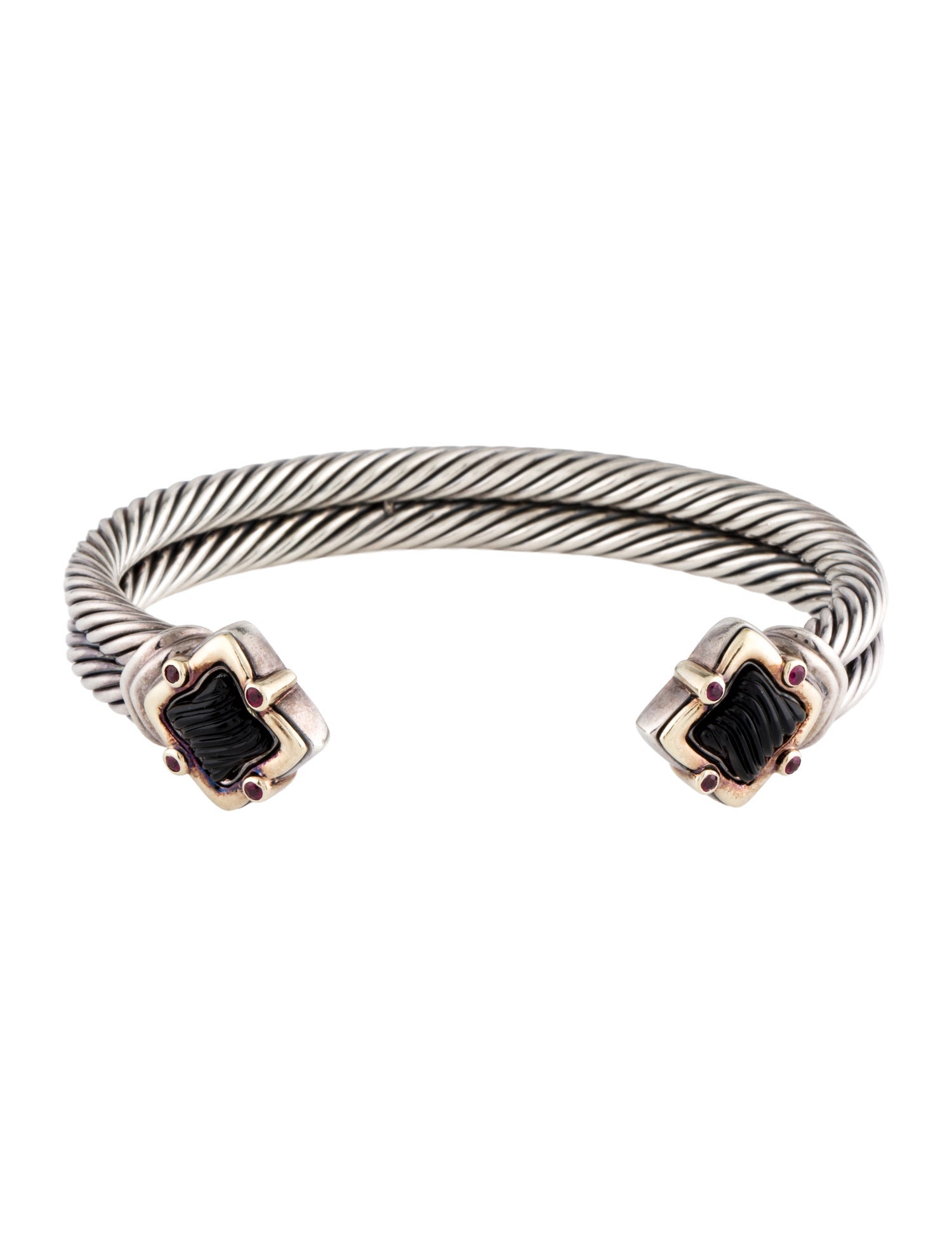 David Yurman Onyx & Ruby Quatrefoil Double Cable Bracelet