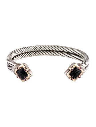 David Yurman Onyx & Ruby Quatrefoil Double Cable Bracelet