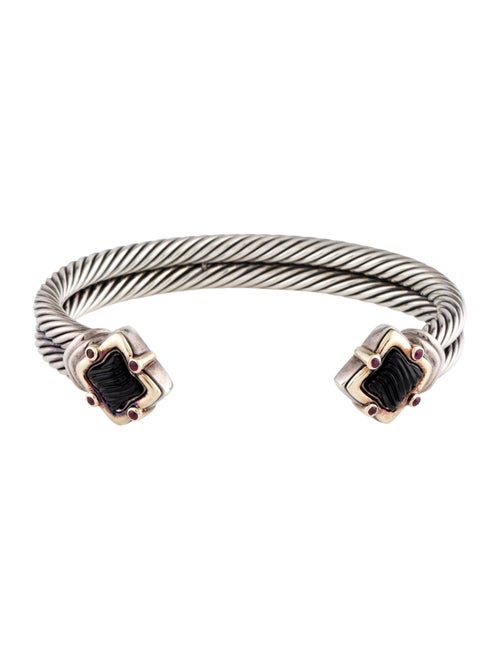 David Yurman Onyx & Ruby Quatrefoil Double Cable Bracelet