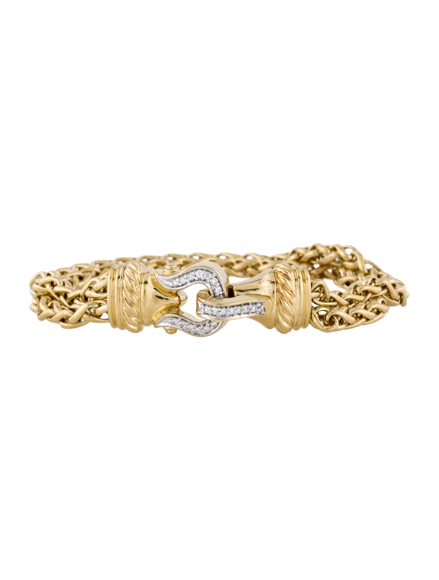 David Yurman 18K Diamond Double Wheat Chain Buckle Bracelet