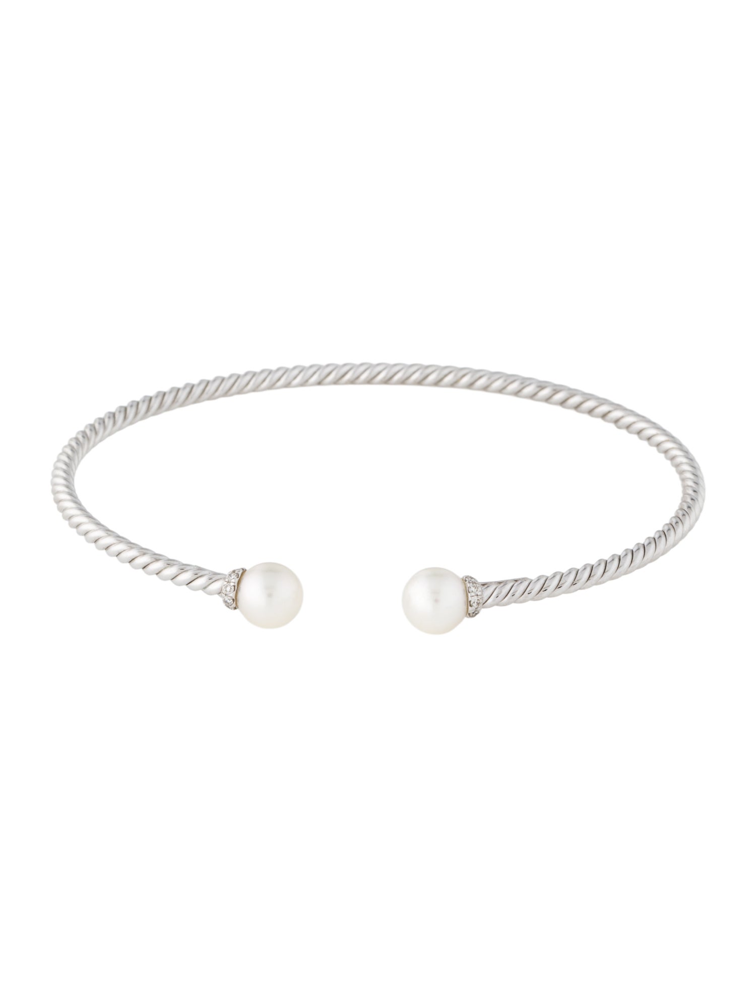 David Yurman 18K Pearl & Diamond Cablespira Cuff Bracelet