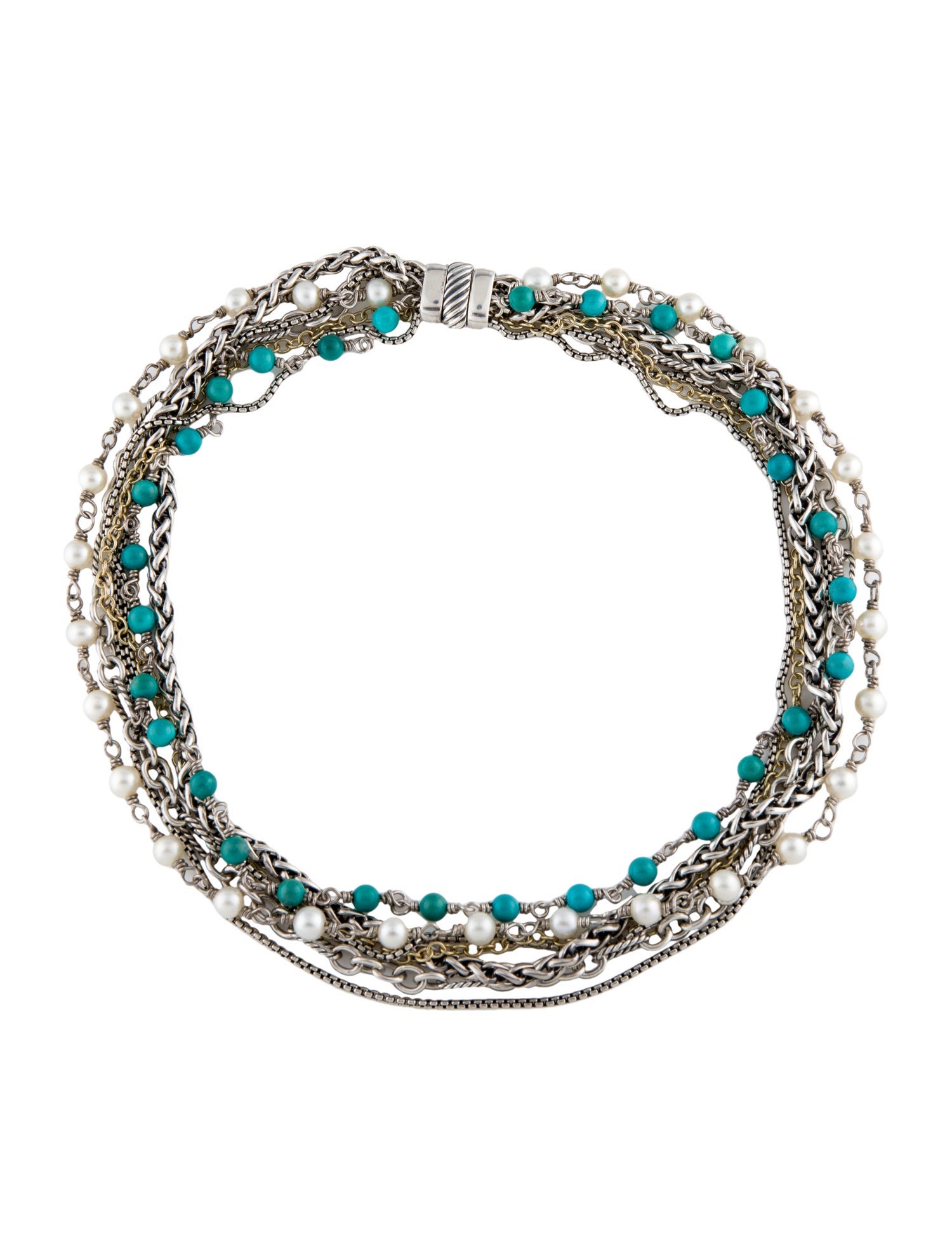 David Yurman Pearl & Turquoise Seven Row Necklace