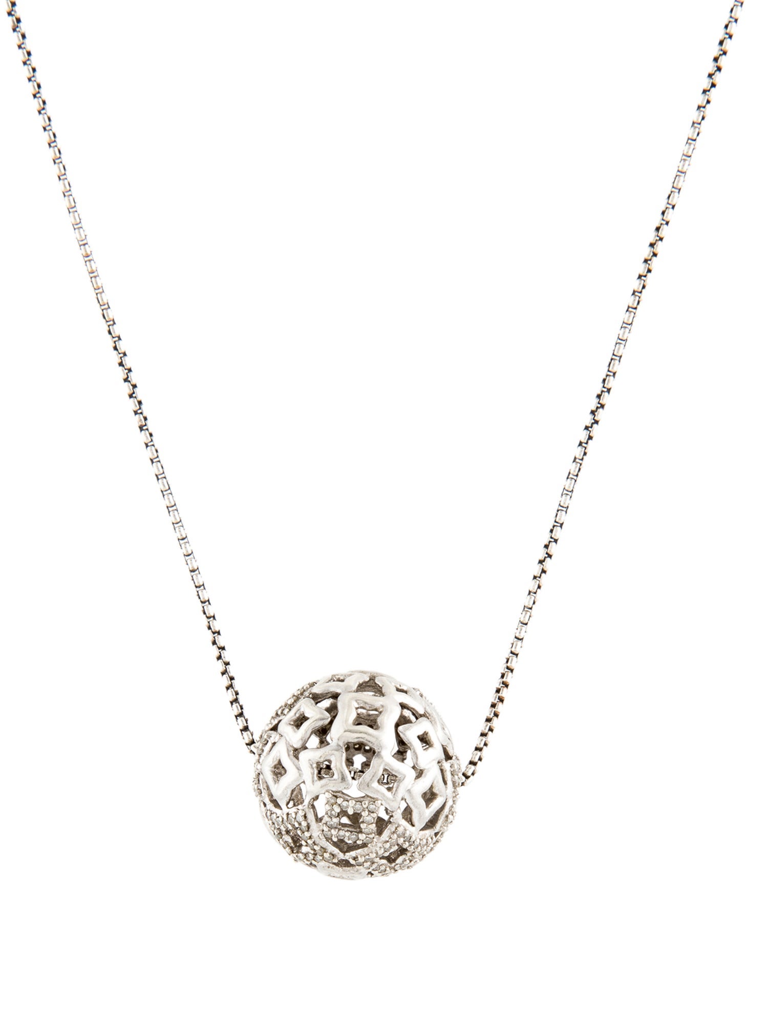 David Yurman Diamond Tapestry Quatrefoil Ball Pendant Necklace