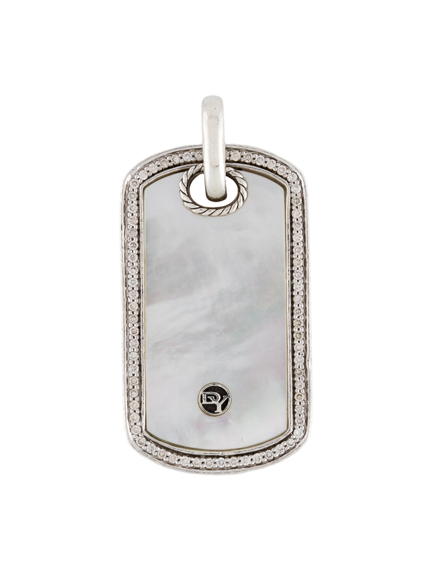 David Yurman Mother of Pearl & Diamond Dog Tag Pendant